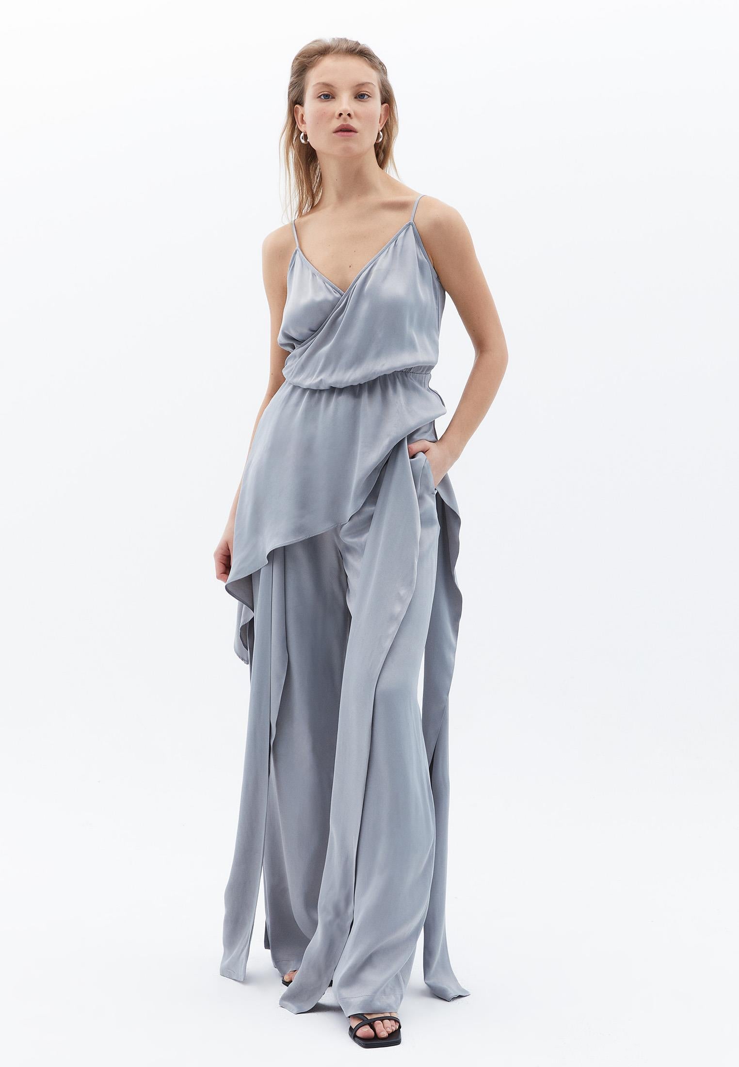Belted Ultra High Waist Wide Leg Pants - ULTIMATE GRAY