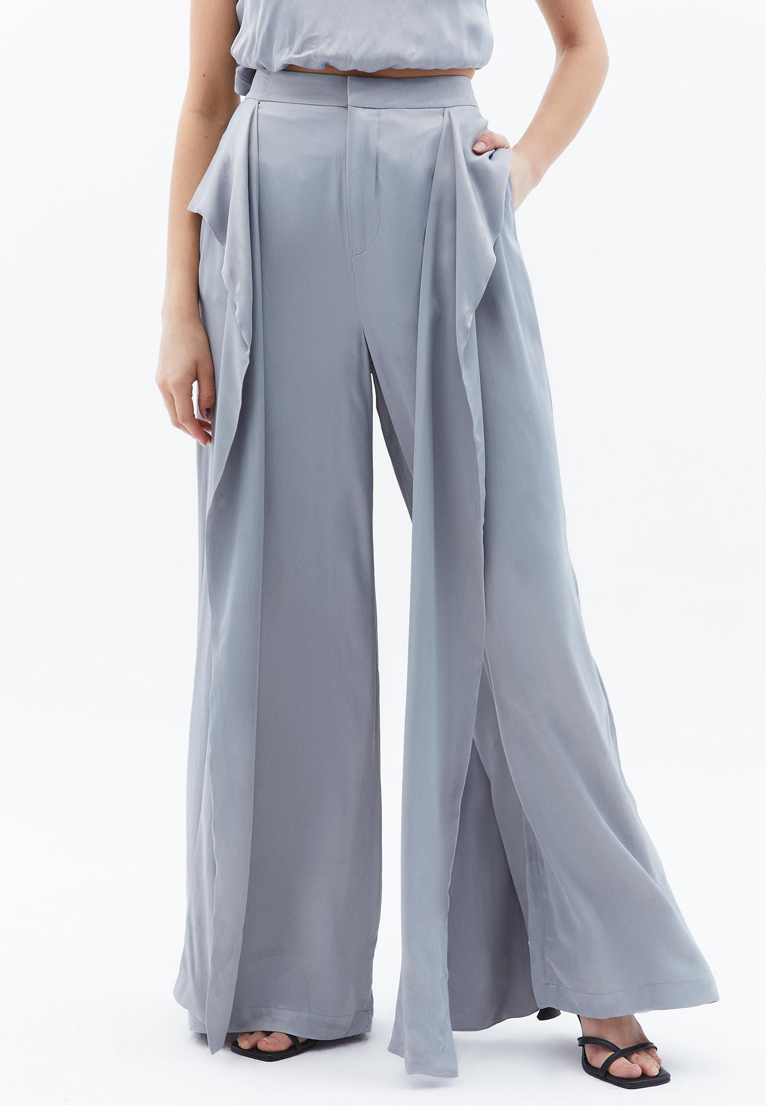 Belted Ultra High Waist Wide Leg Pants - ULTIMATE GRAY
