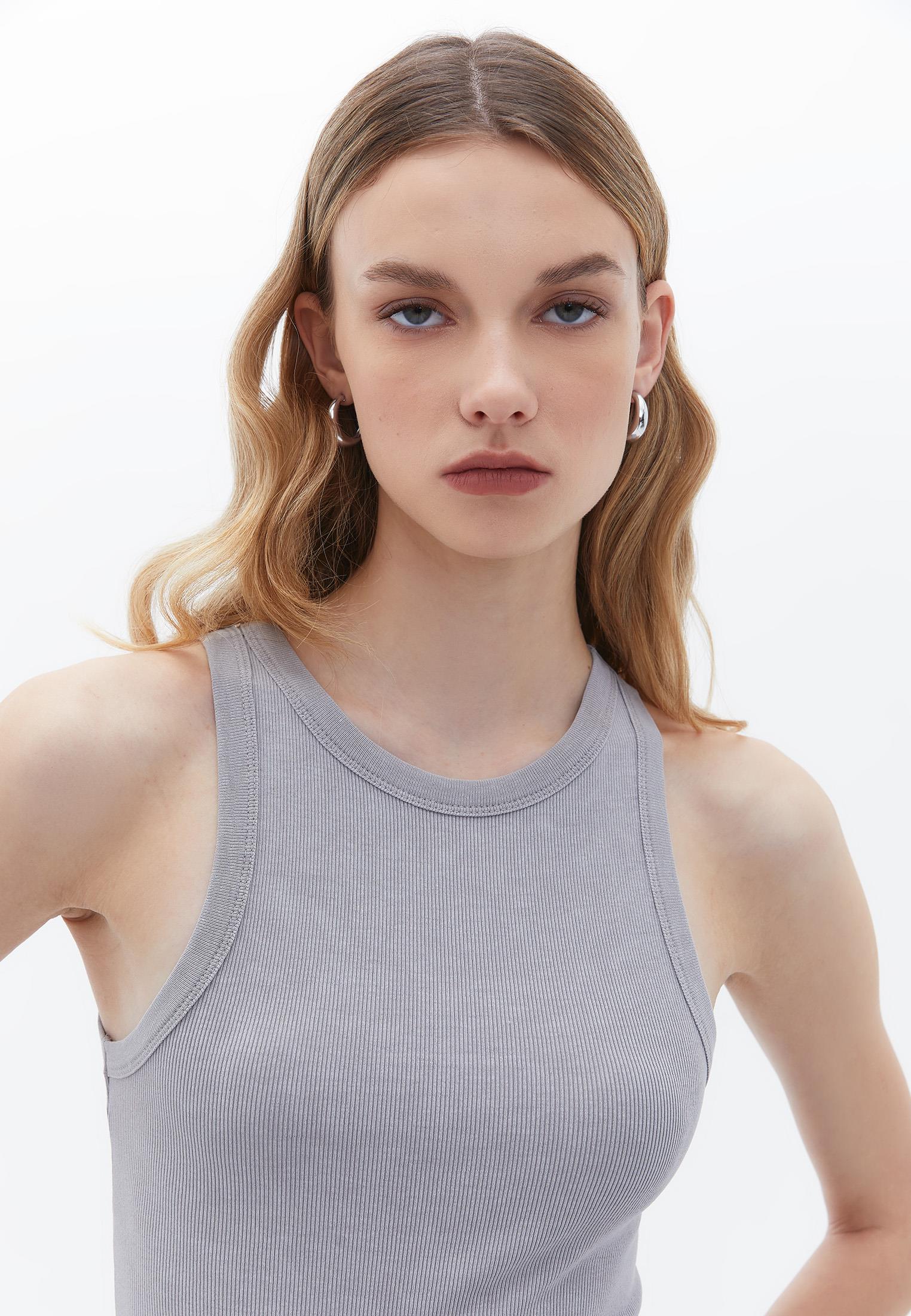 Halter Neck Bodycon Crop Top - ULTIMATE GRAY
