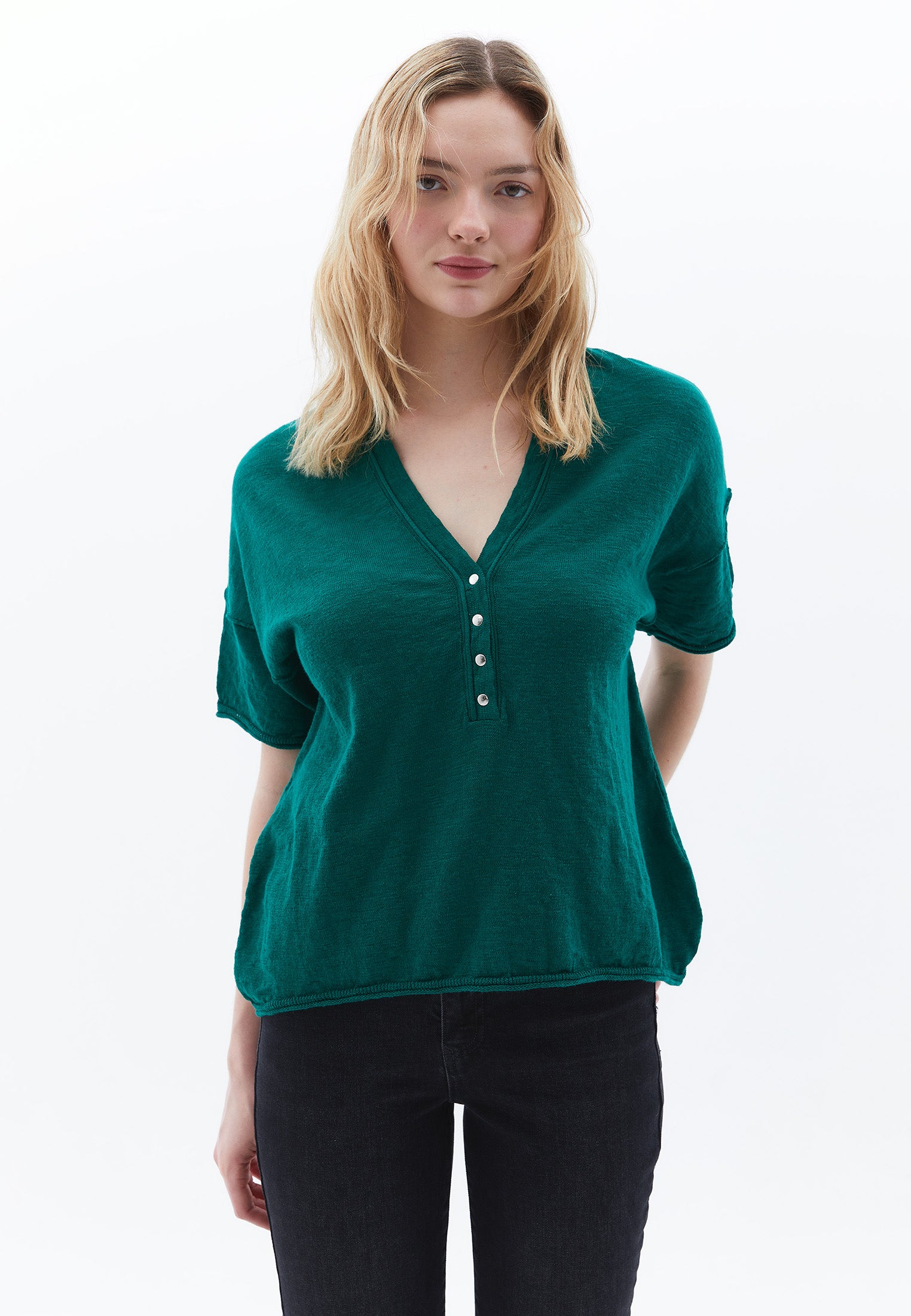 V Neck Short Sleeve T-Shirt Women Topwear - ULTRAMARINE GREEN