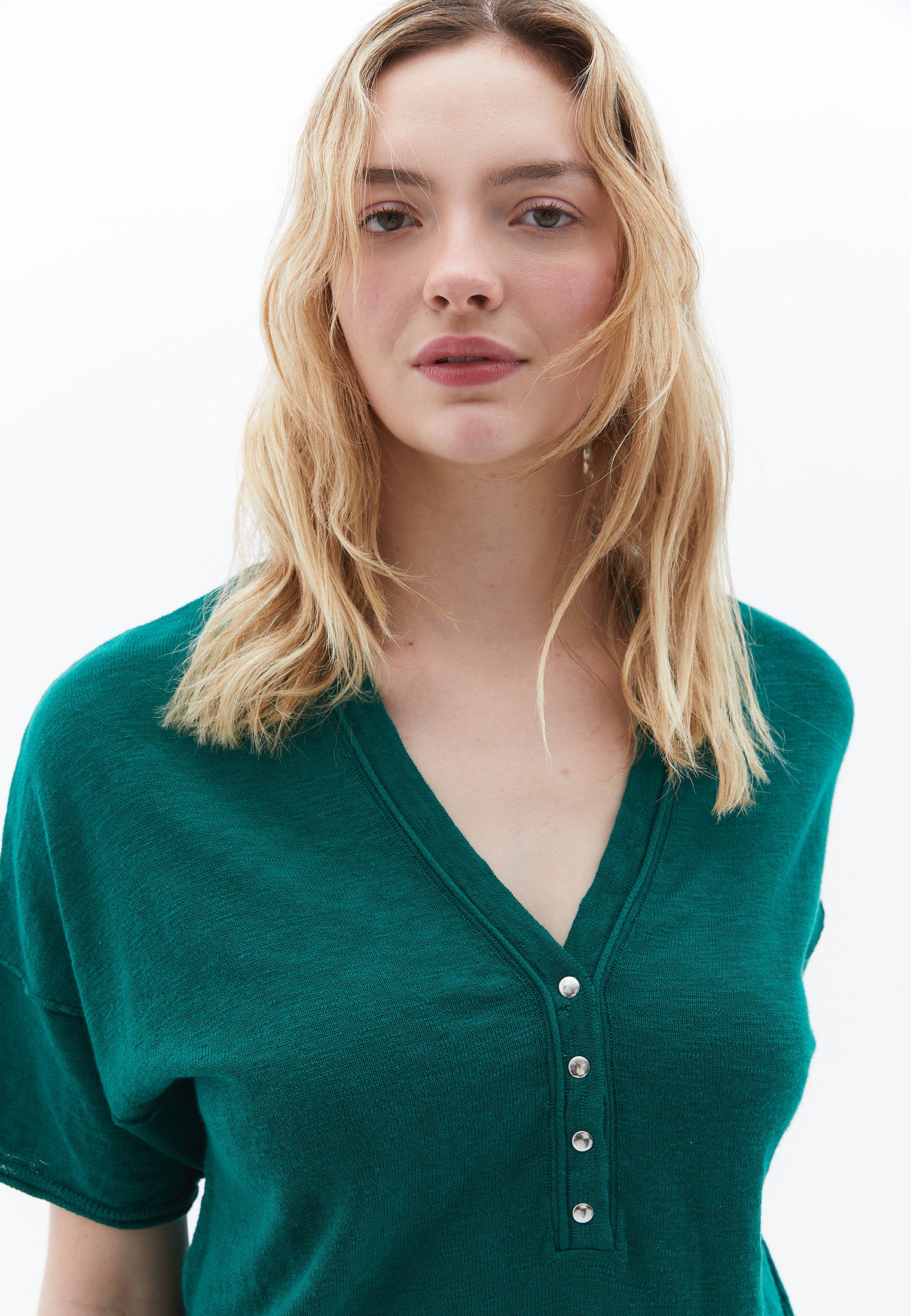 V Neck Short Sleeve T-Shirt Women Topwear - ULTRAMARINE GREEN