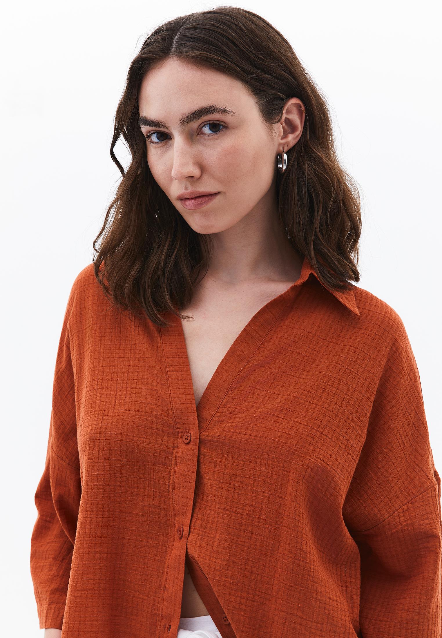 Oversized Shirt With Button Details - UMBER