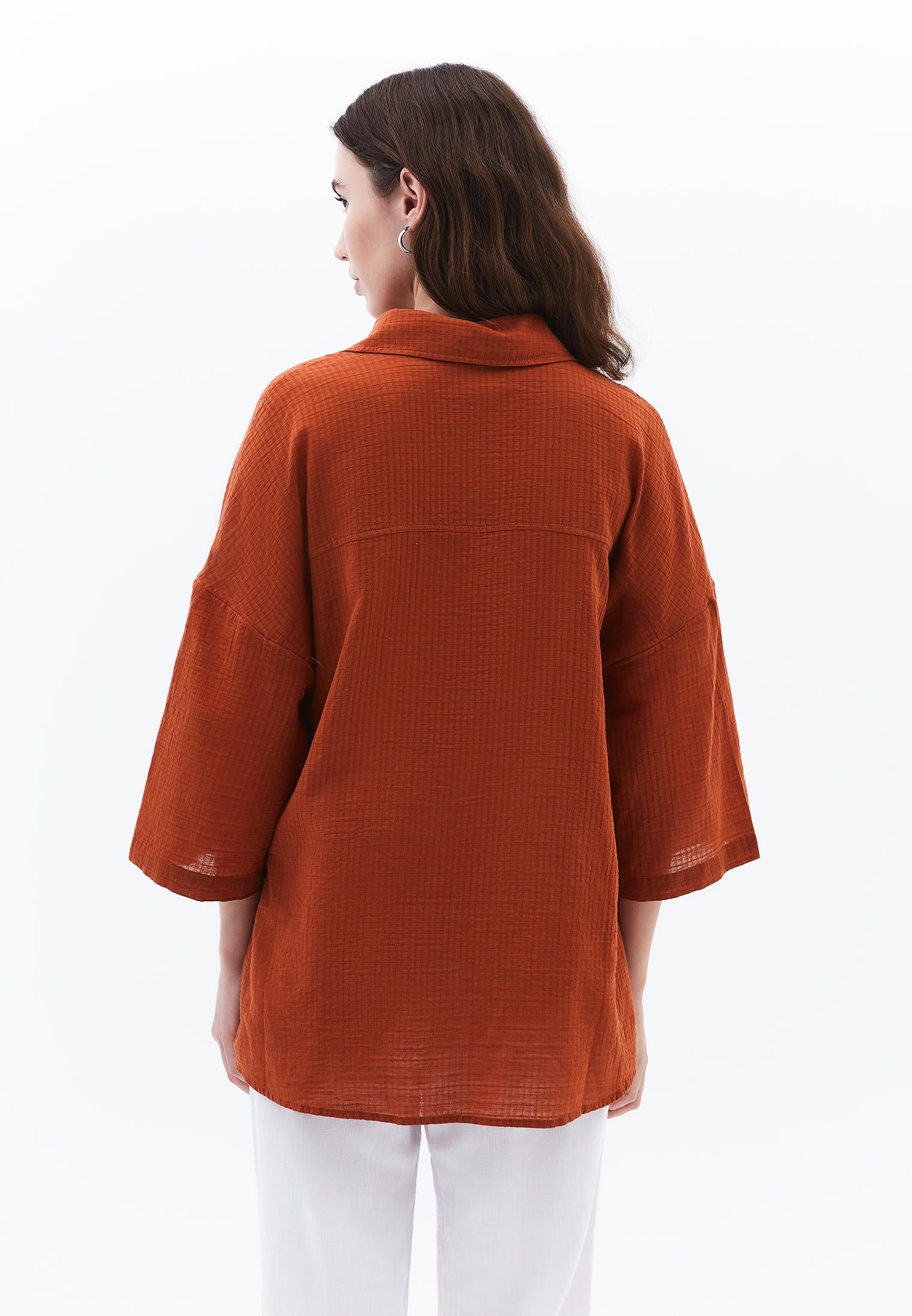 Oversized Shirt With Button Details - UMBER