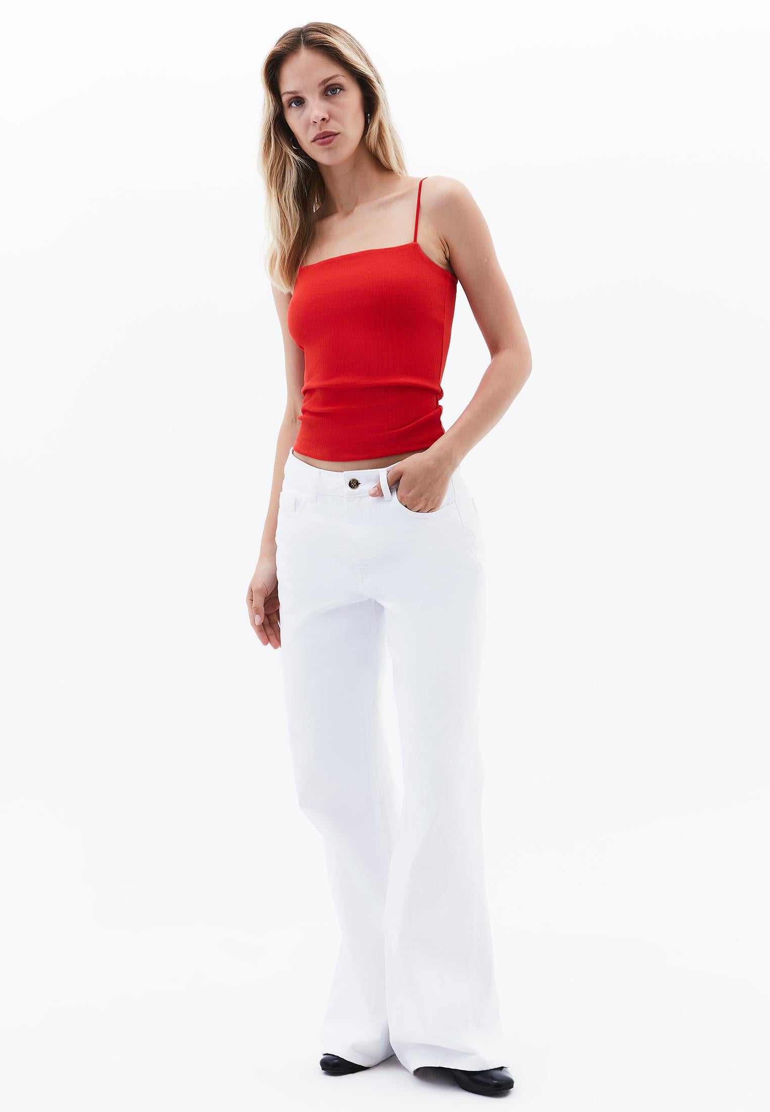 Square Neck Strap Tank Top - VALIANT POPPY