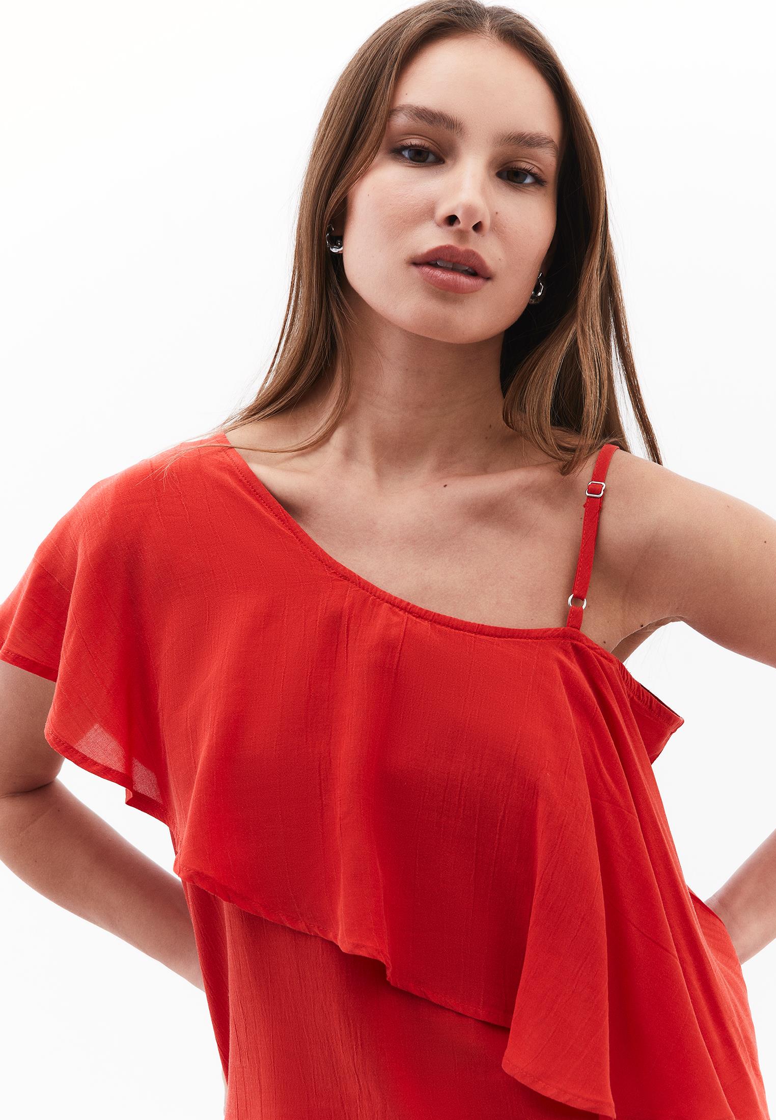 Sleeveless Ruffled Blouse With Dropped Shoulder - VALIANT POPPY