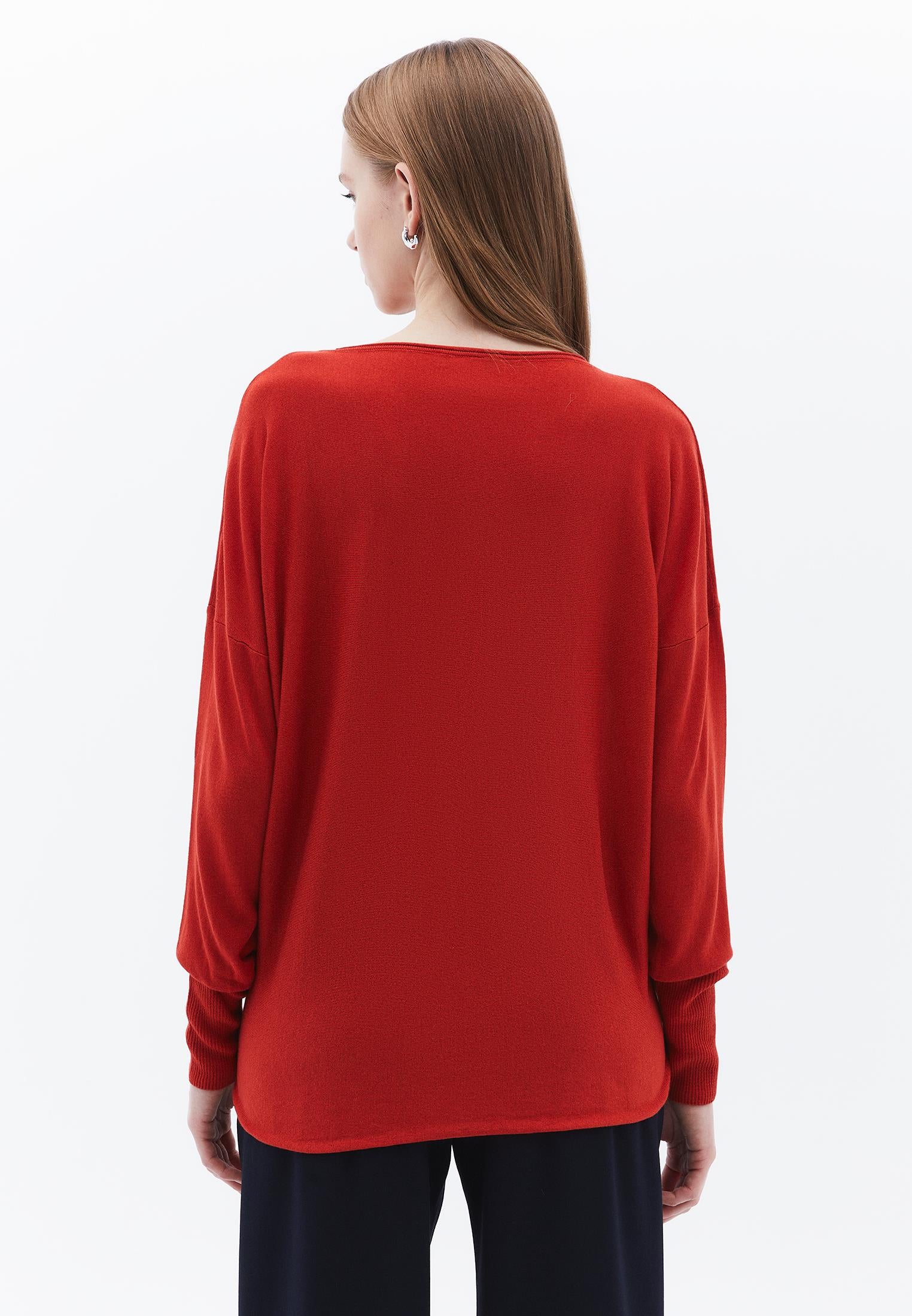 V Neck Long Sleeve Knitwear - VALIANT POPPY