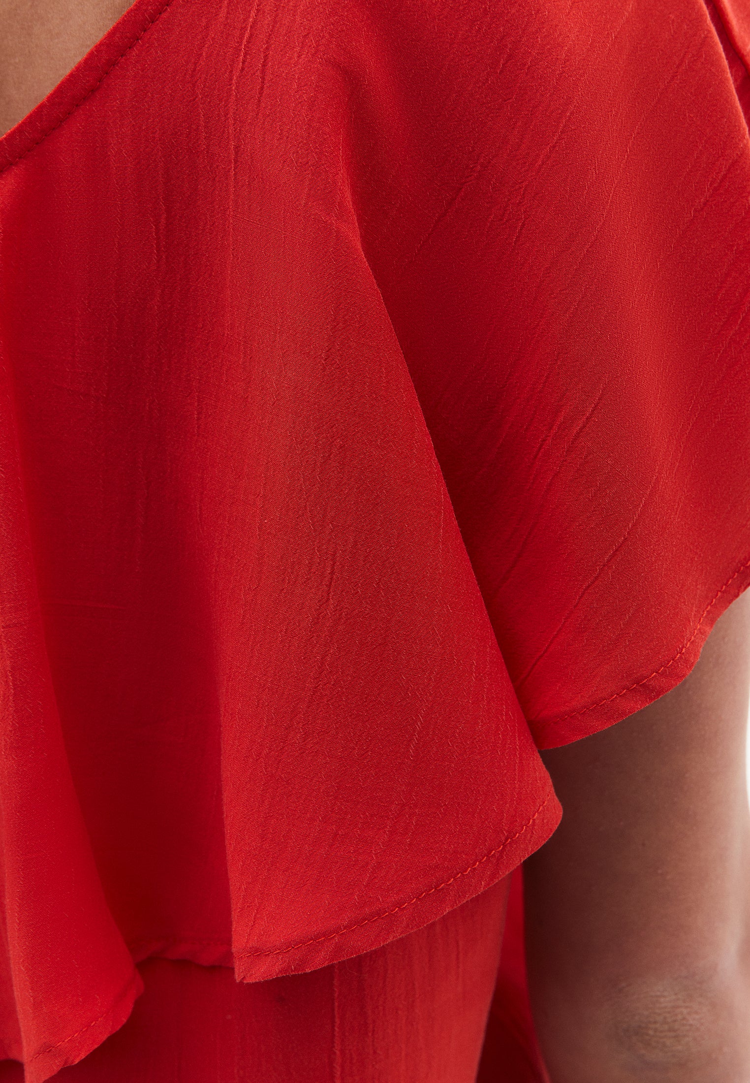 Sleeveless Ruffled Blouse With Dropped Shoulder - VALIANT POPPY