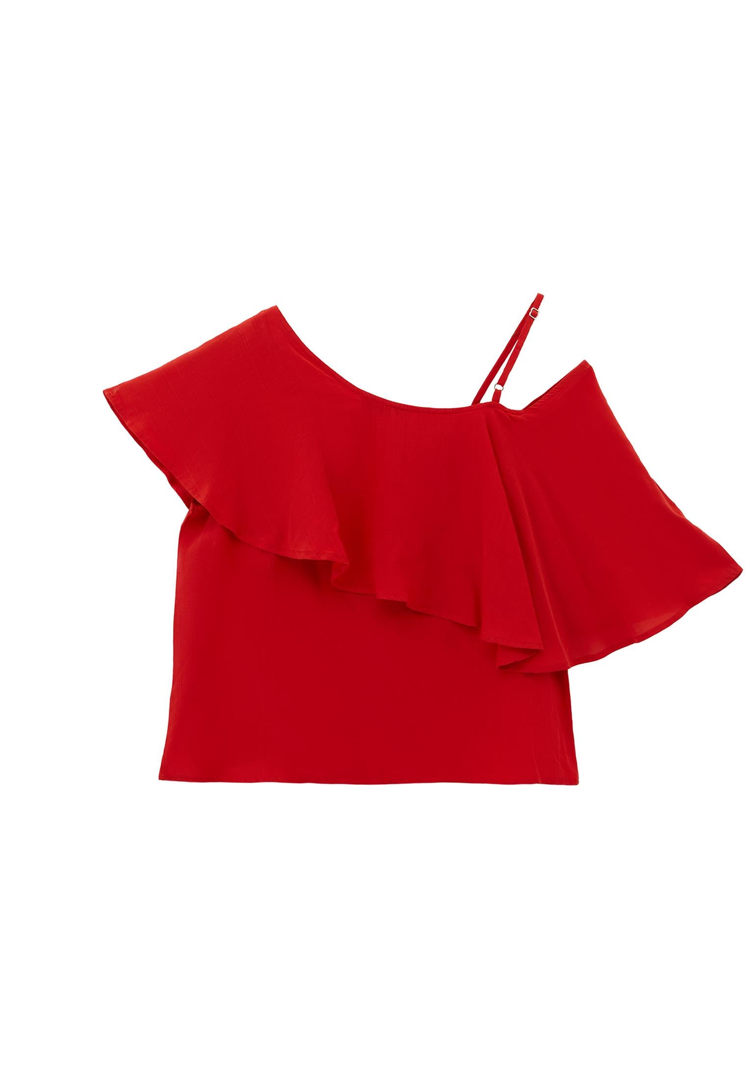 Sleeveless Ruffled Blouse With Dropped Shoulder - VALIANT POPPY
