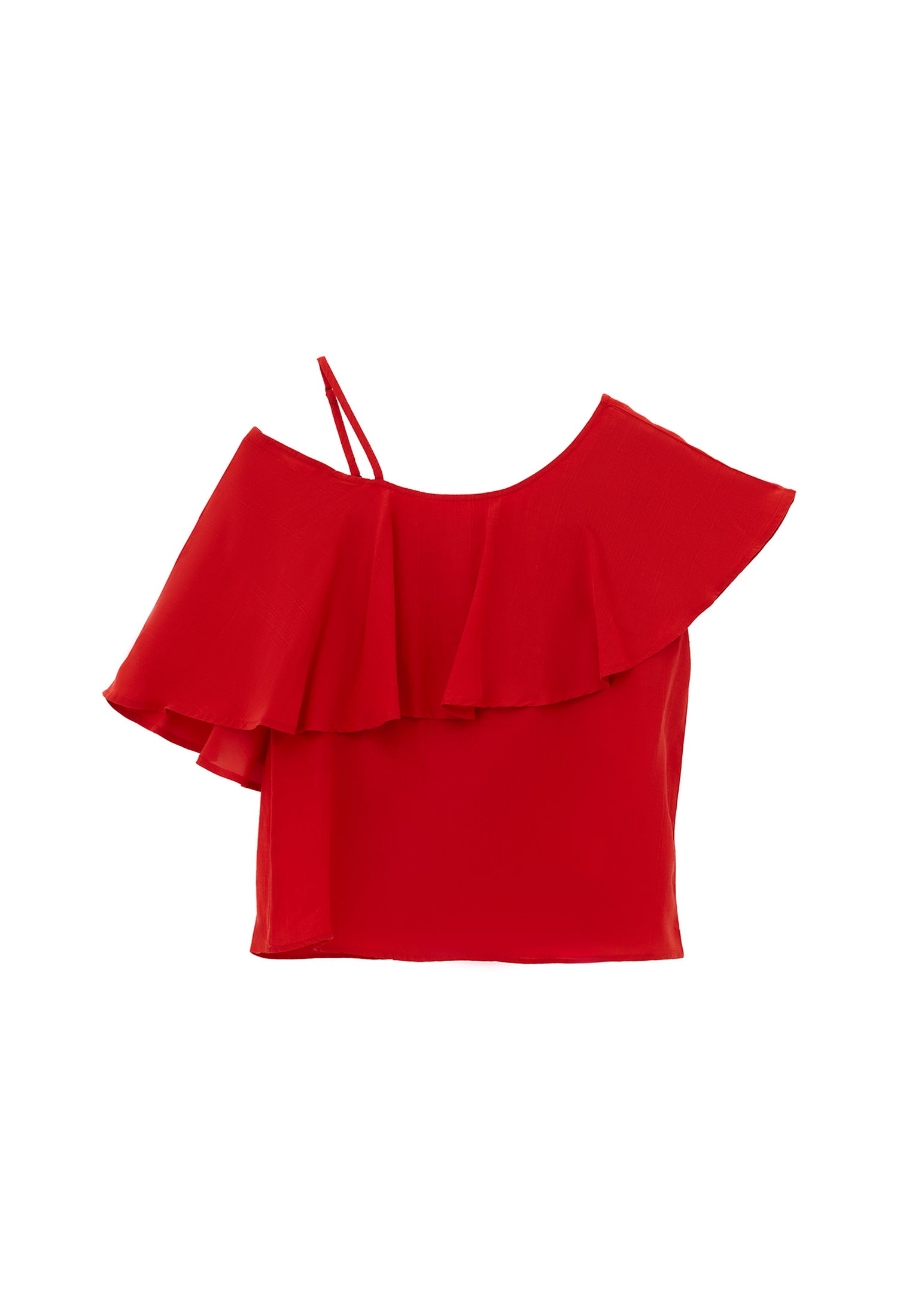 Sleeveless Ruffled Blouse With Dropped Shoulder - VALIANT POPPY