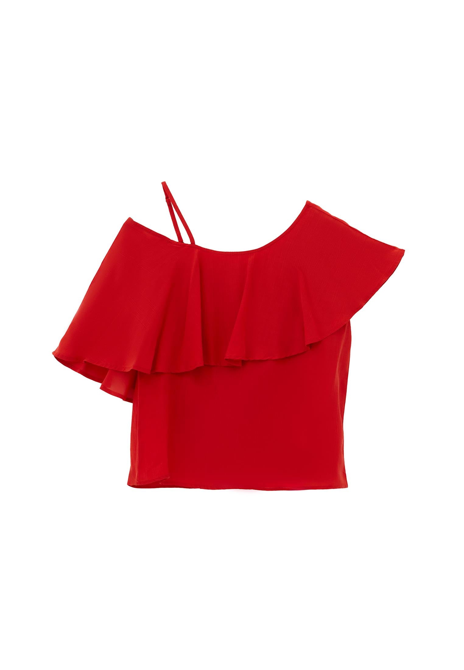 Sleeveless Ruffled Blouse With Dropped Shoulder - VALIANT POPPY