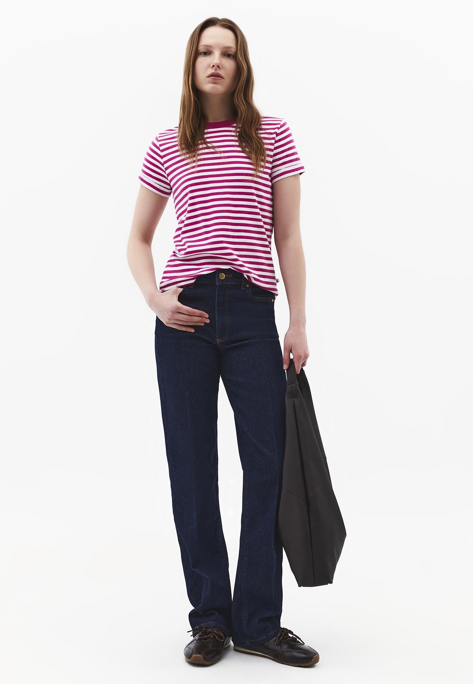 Standard Crew Neck T-Shirt - WHITE/ VERY BERRY STRIPED