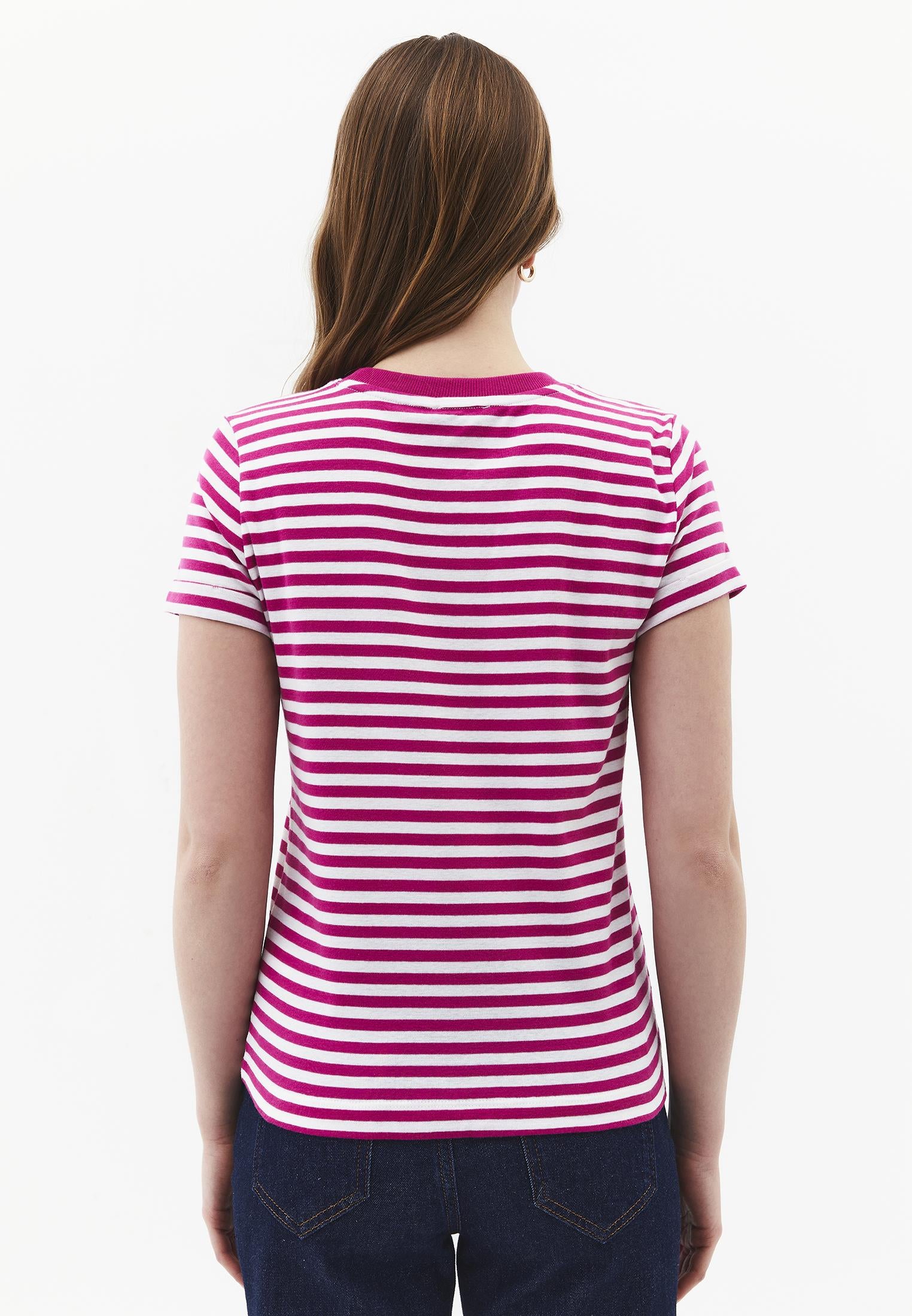 Standard Crew Neck T-Shirt - WHITE/ VERY BERRY STRIPED