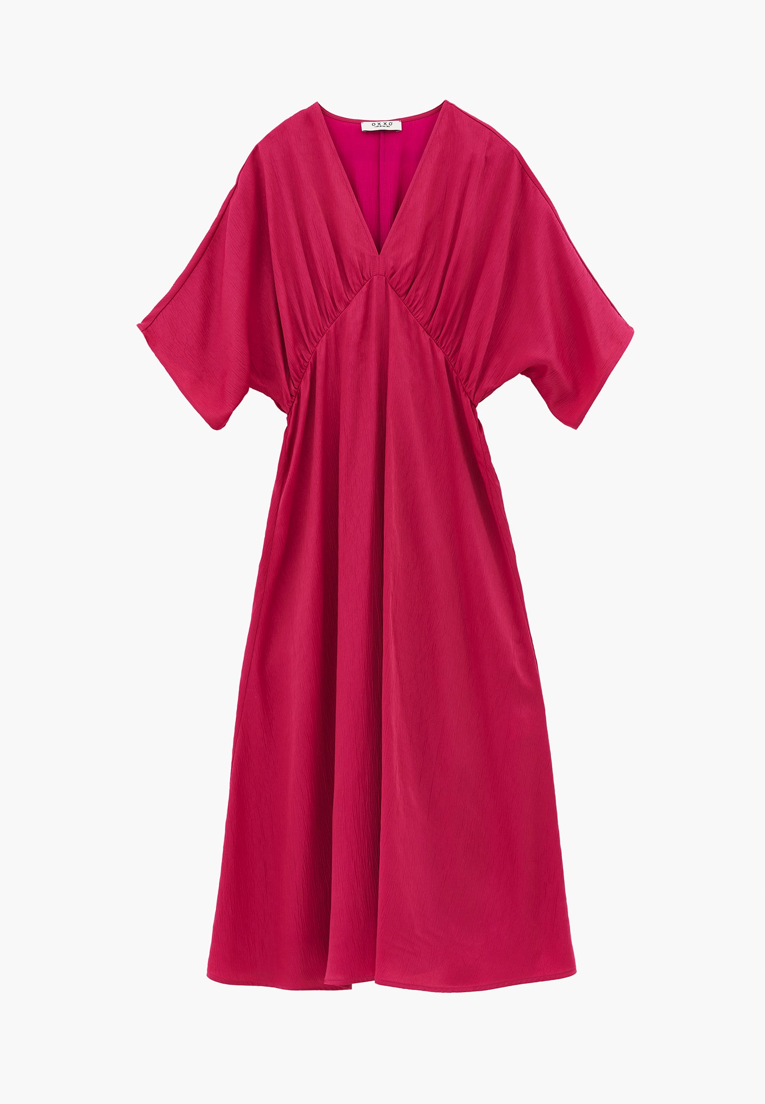 V-Neck Batwing Sleeve Long Dress - VERY BERRY