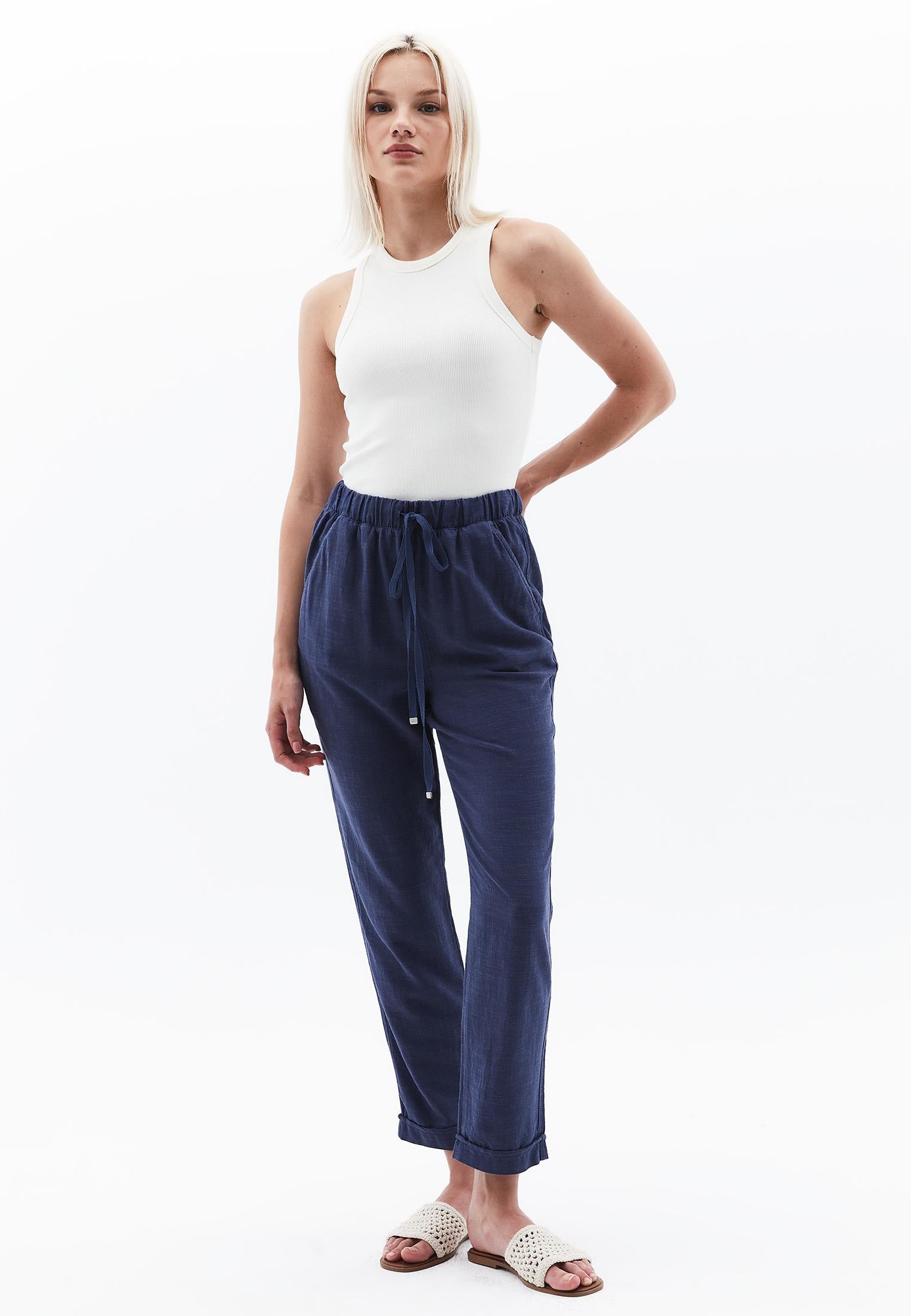 High Waist Elastic Carrot Pants - VINTAGE INDIGO