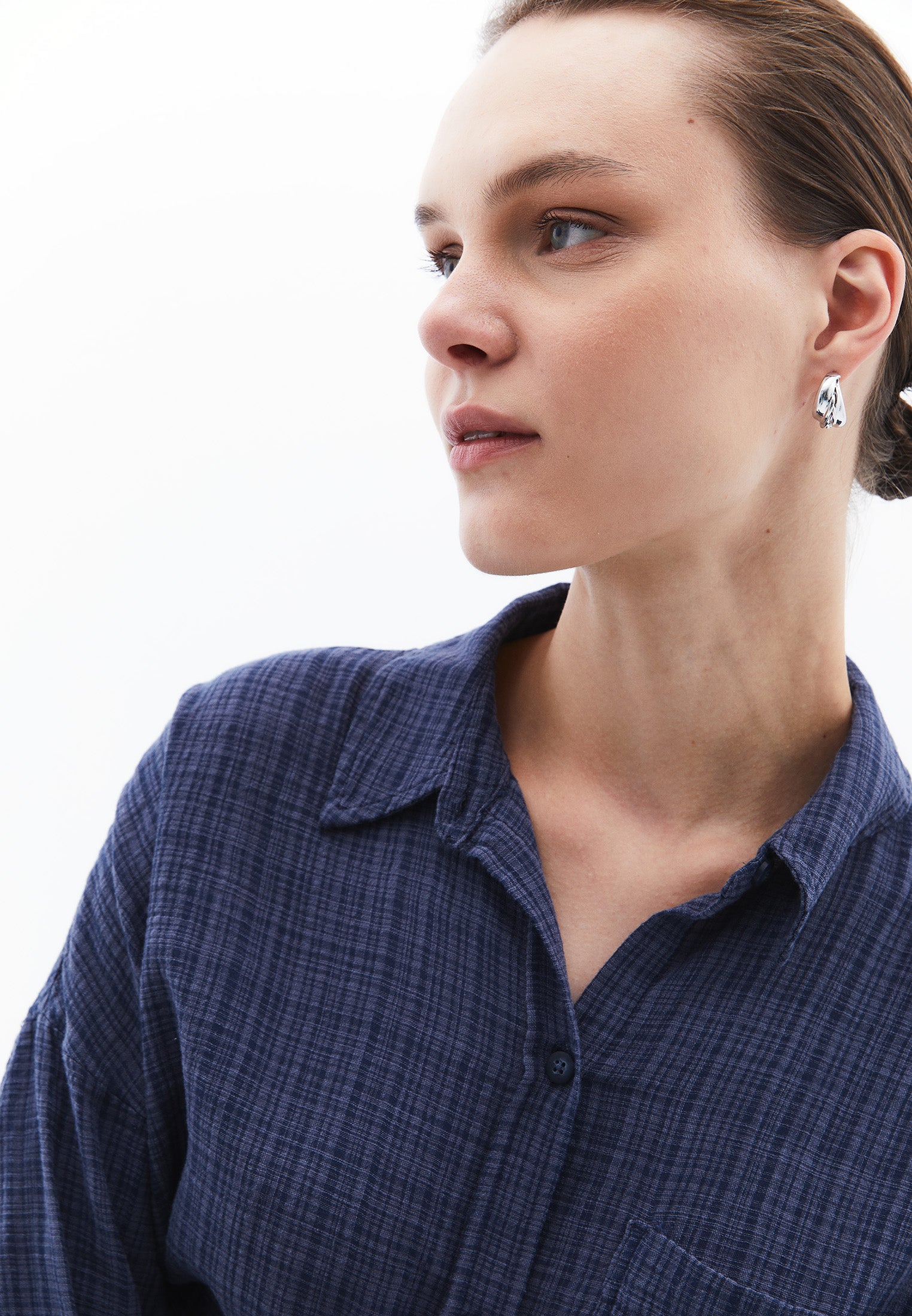 Button Detailed Oversize Long Sleeve Shirt - VINTAGE INDIGO