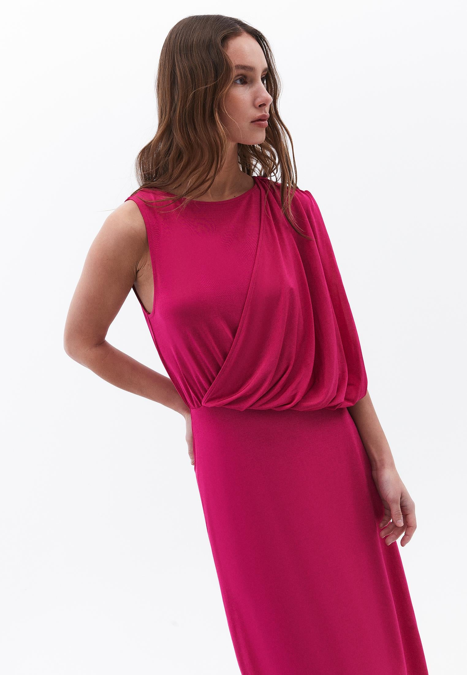 Long Gathered Boat Neck Dress - VIVACIOUS