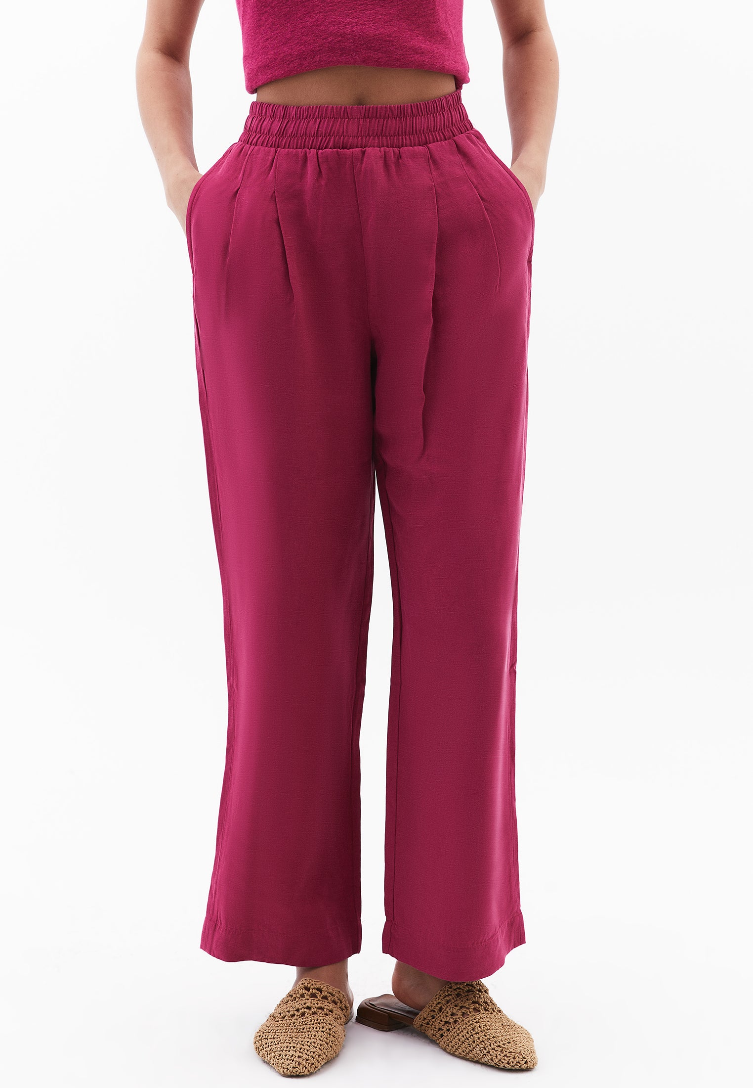 High Waist Straight Trousers With Pocket Detail - VIVACIOUS