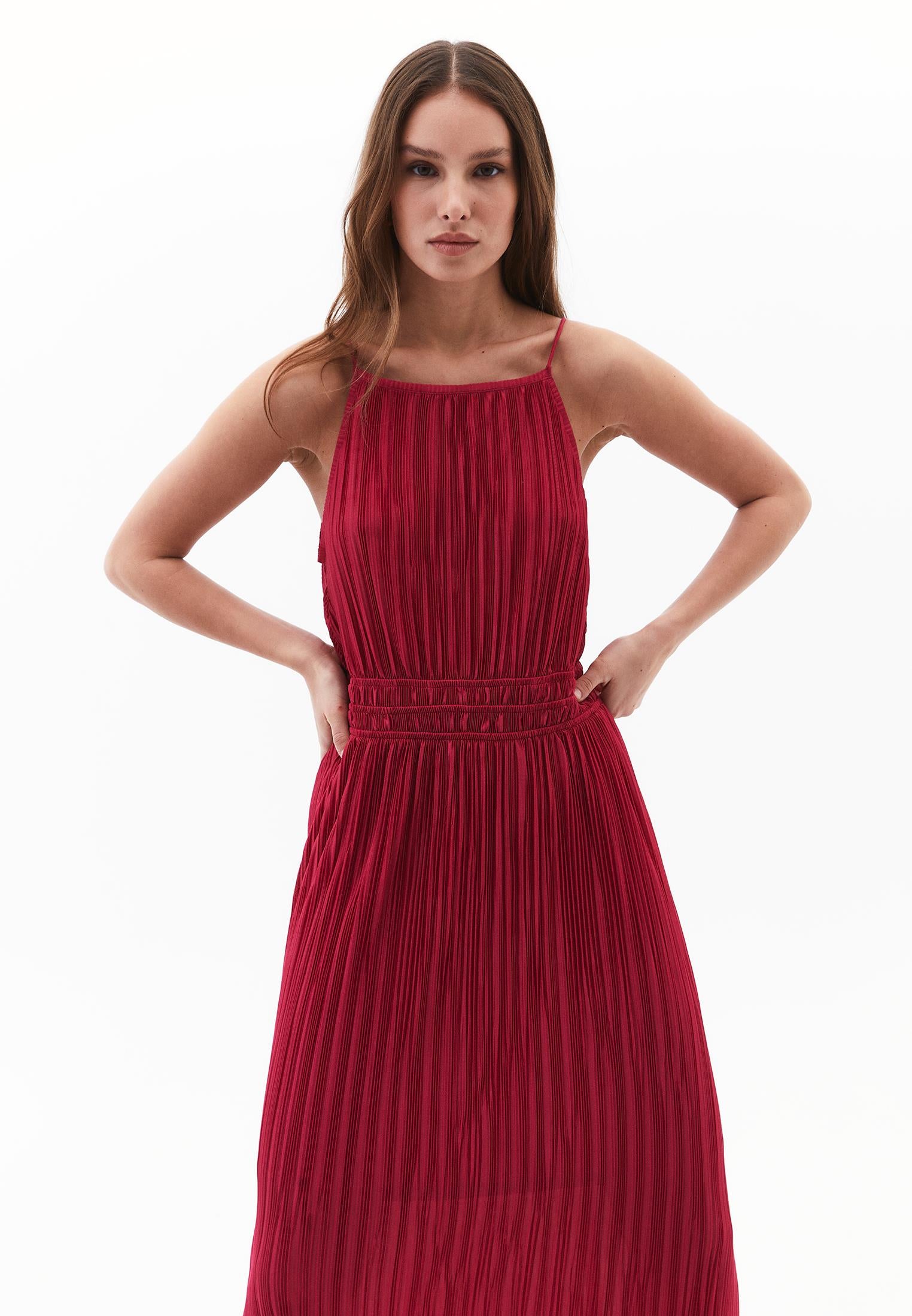 Halter Neck Long A-Line Dress - VIVACIOUS