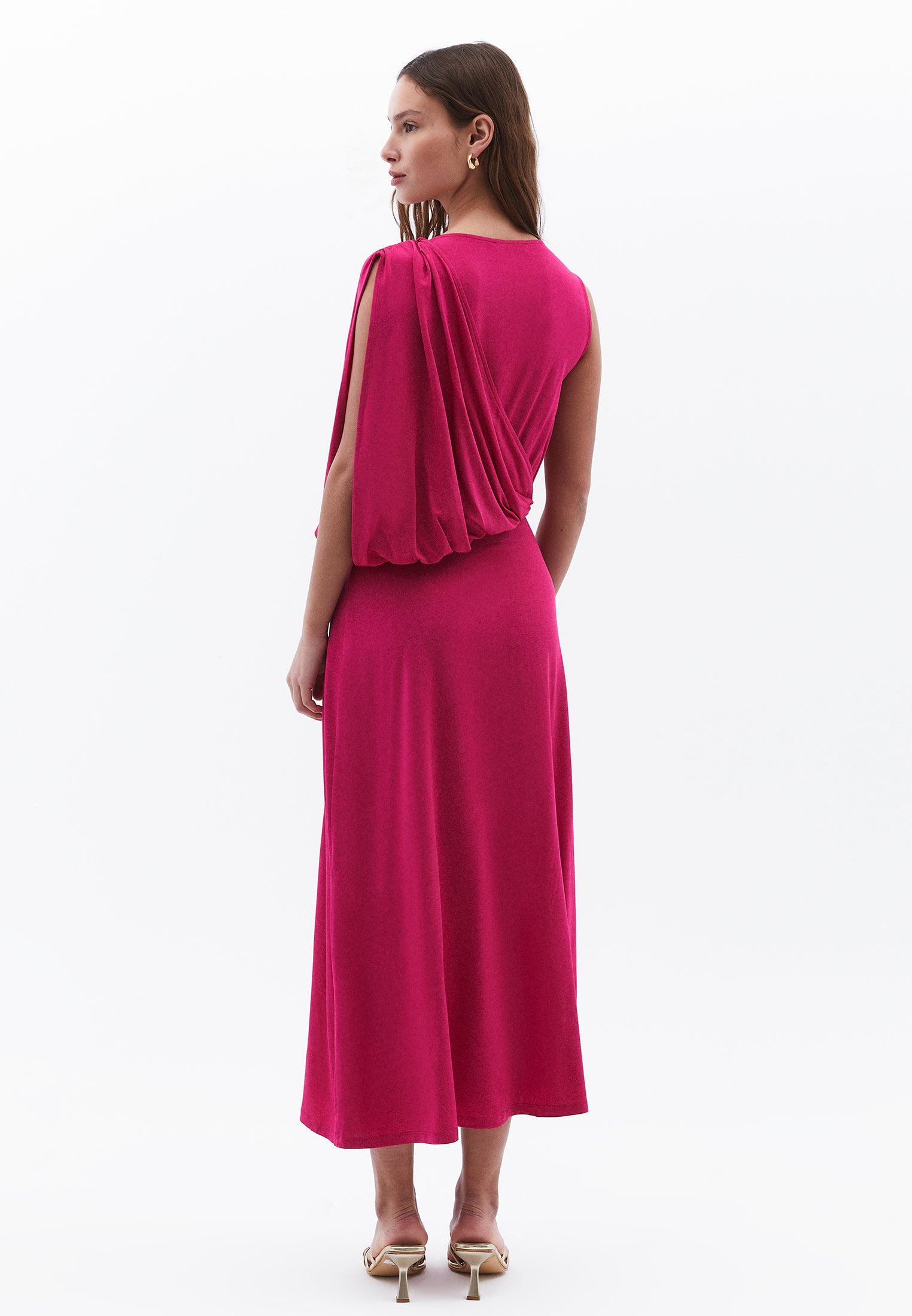 Long Gathered Boat Neck Dress - VIVACIOUS