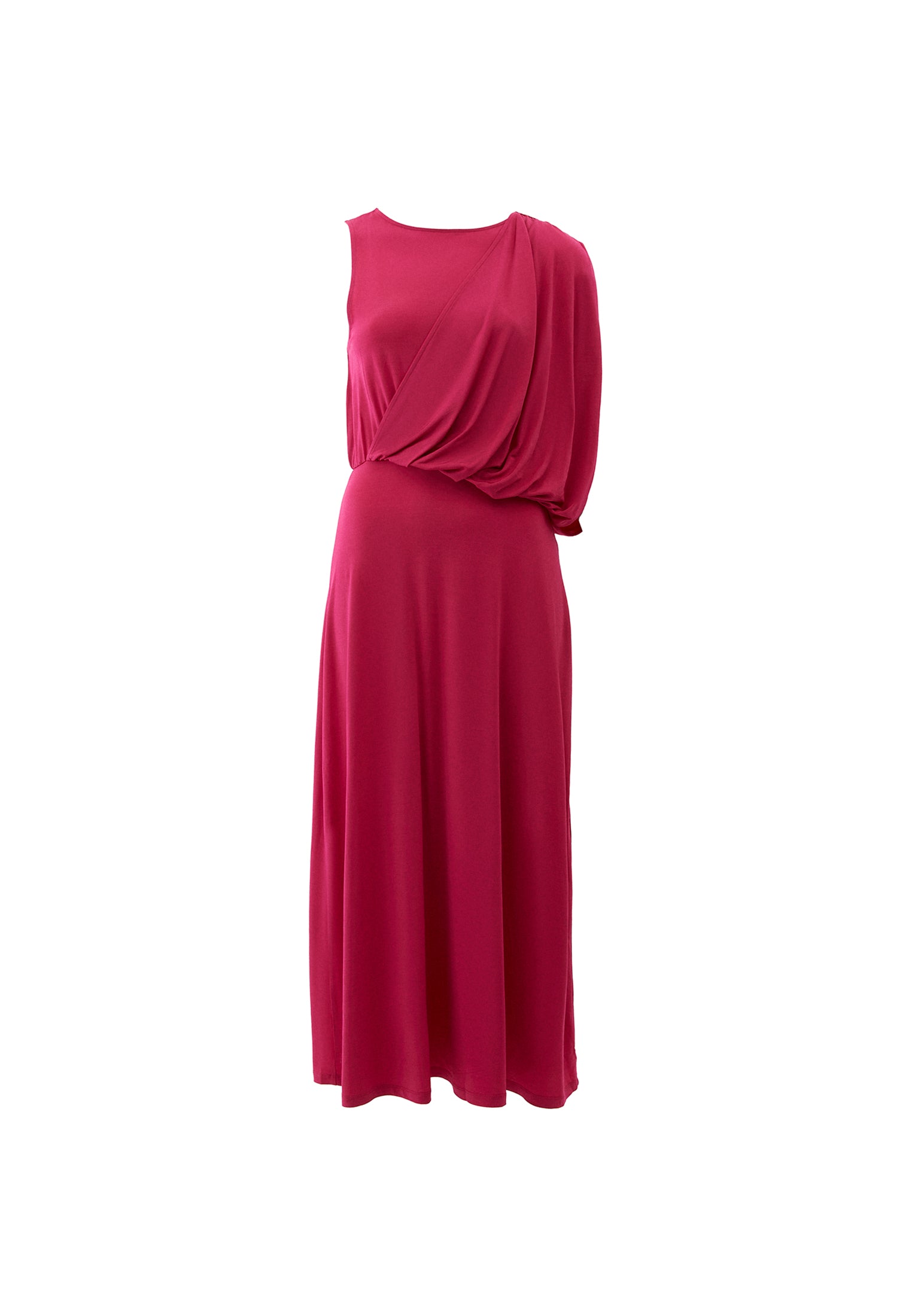 Long Gathered Boat Neck Dress - VIVACIOUS