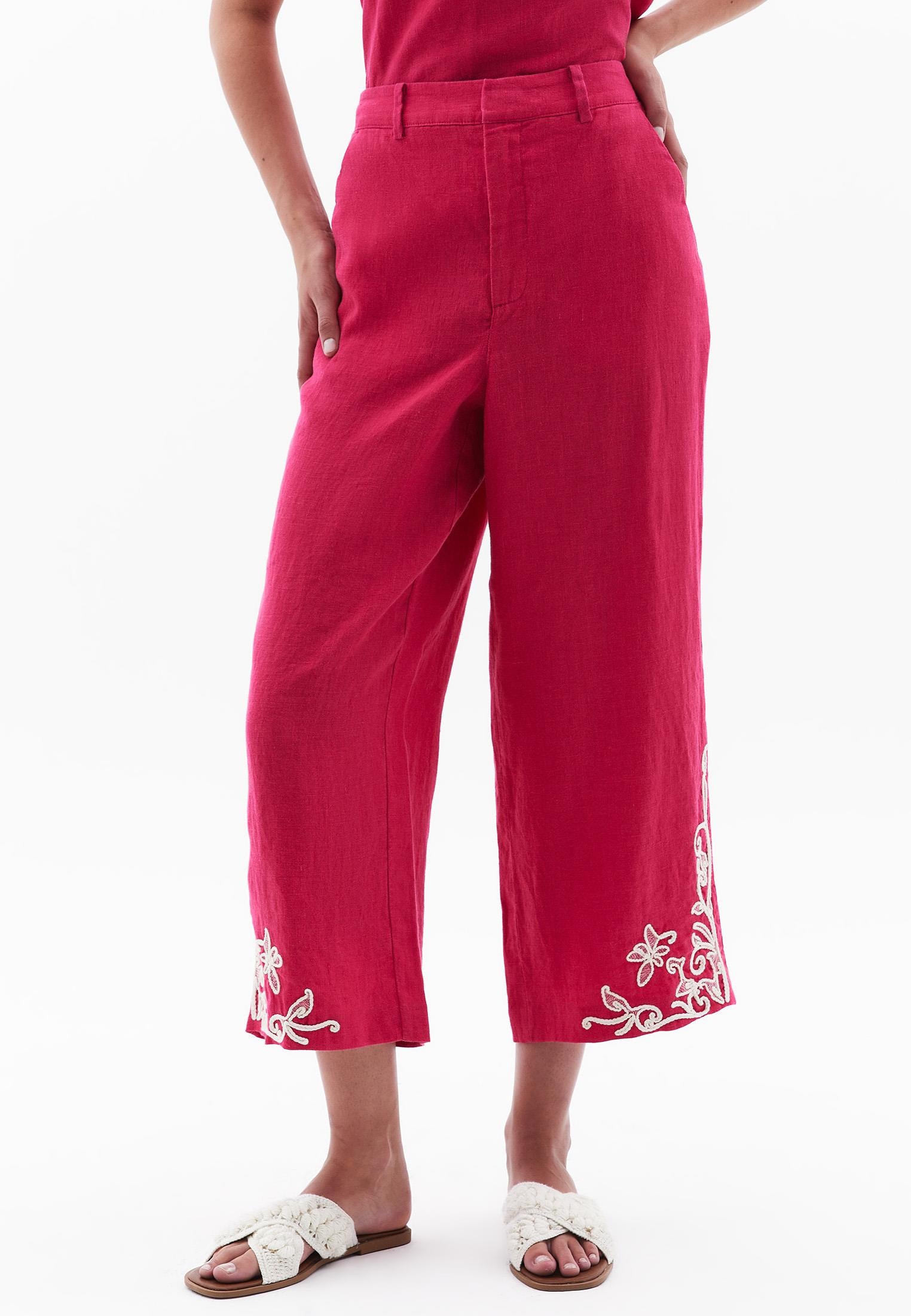 Ultra High Waist Embroidered Straight Leg Pants - VIVA MAGENTA