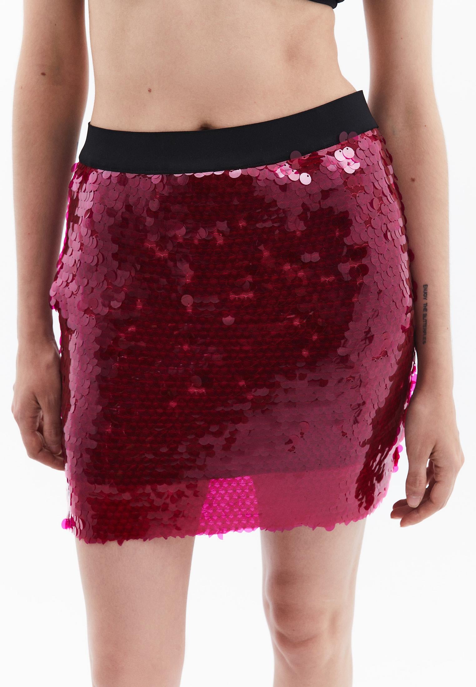Sequined Shiny Mini Skirt - VIVA MAGENTA