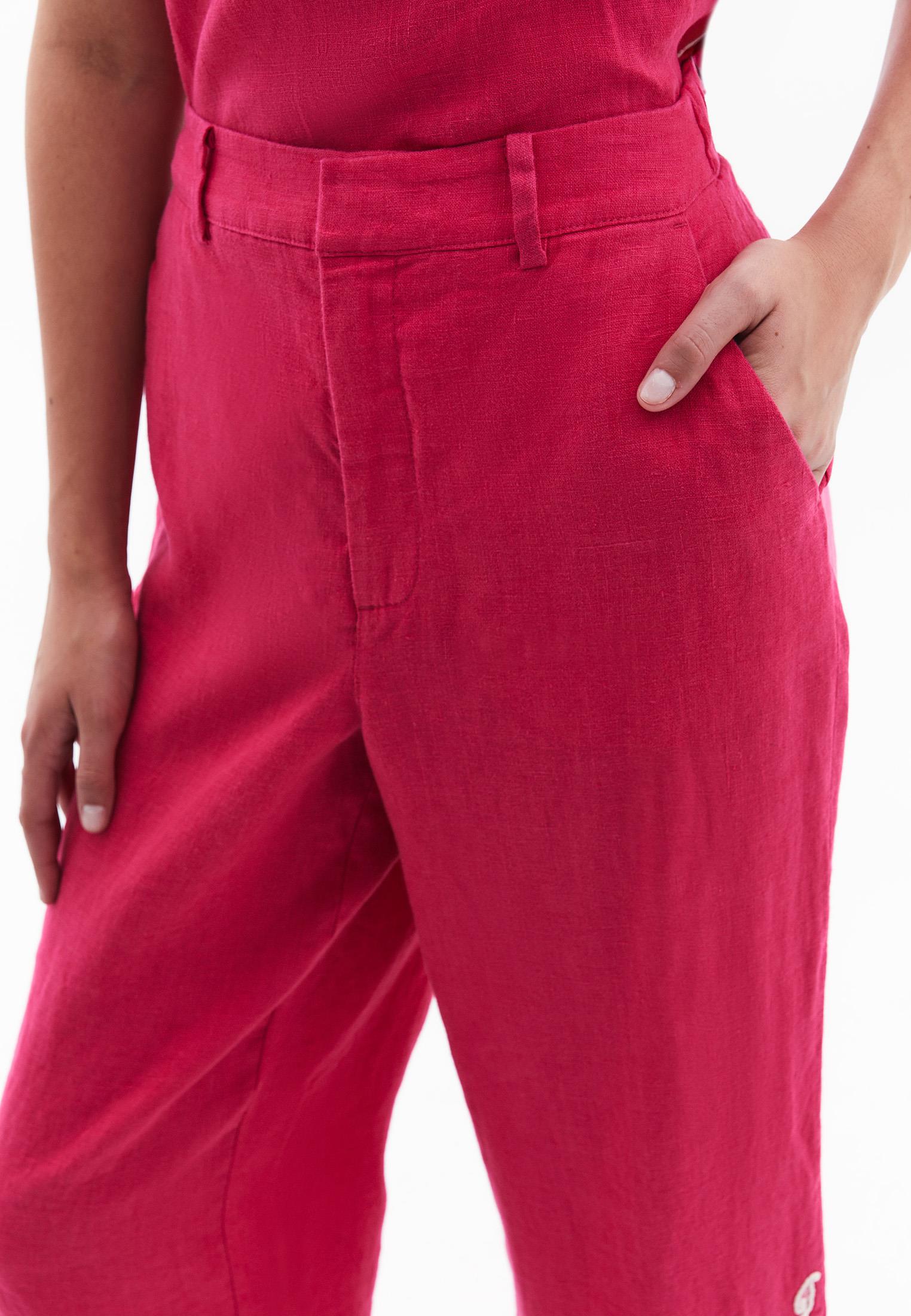 Ultra High Waist Embroidered Straight Leg Pants - VIVA MAGENTA