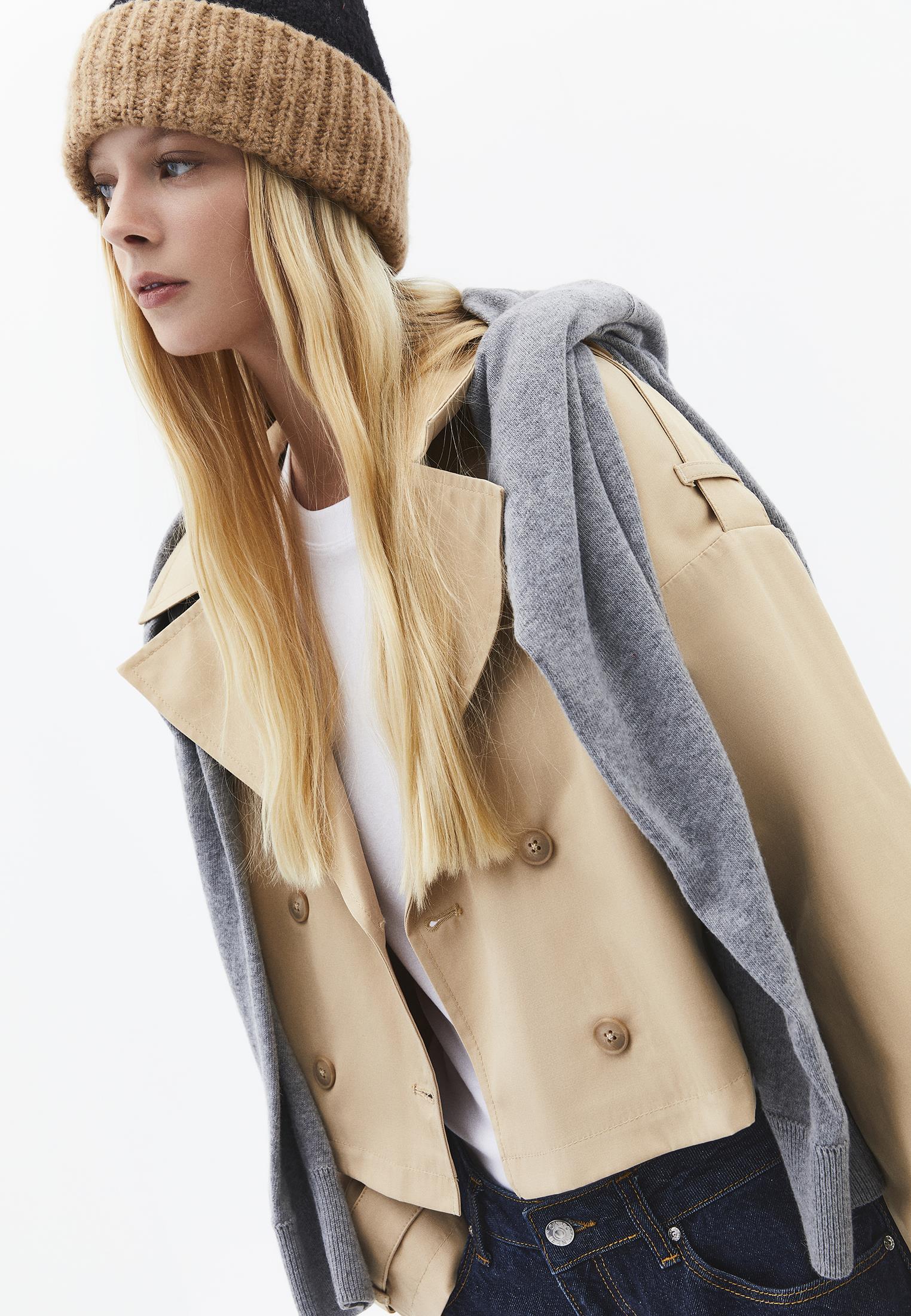 Double Breasted Collar Cropped Trenchcoat - WARM SAND