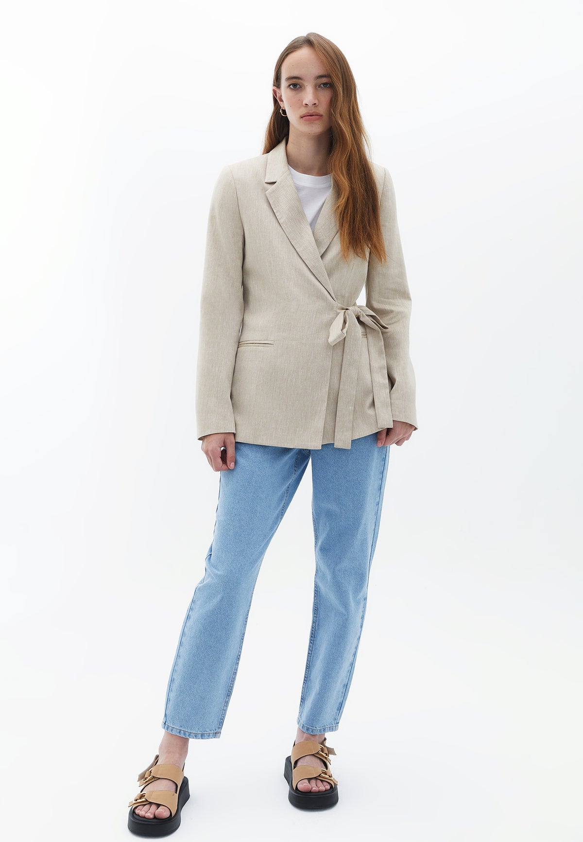 Double Breasted Linen Jacket - WARM SAND