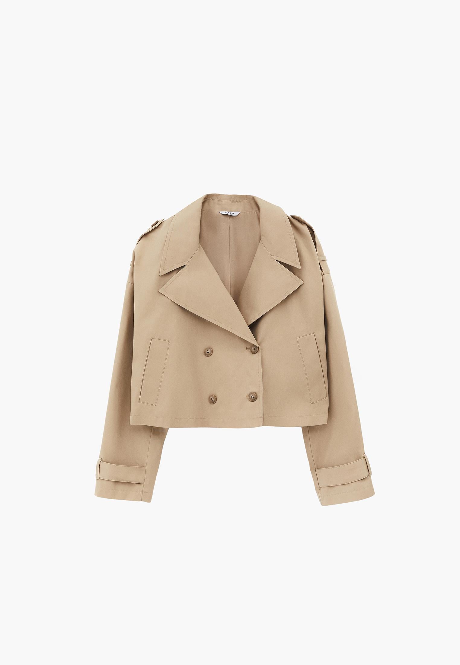Double Breasted Collar Cropped Trenchcoat - WARM SAND