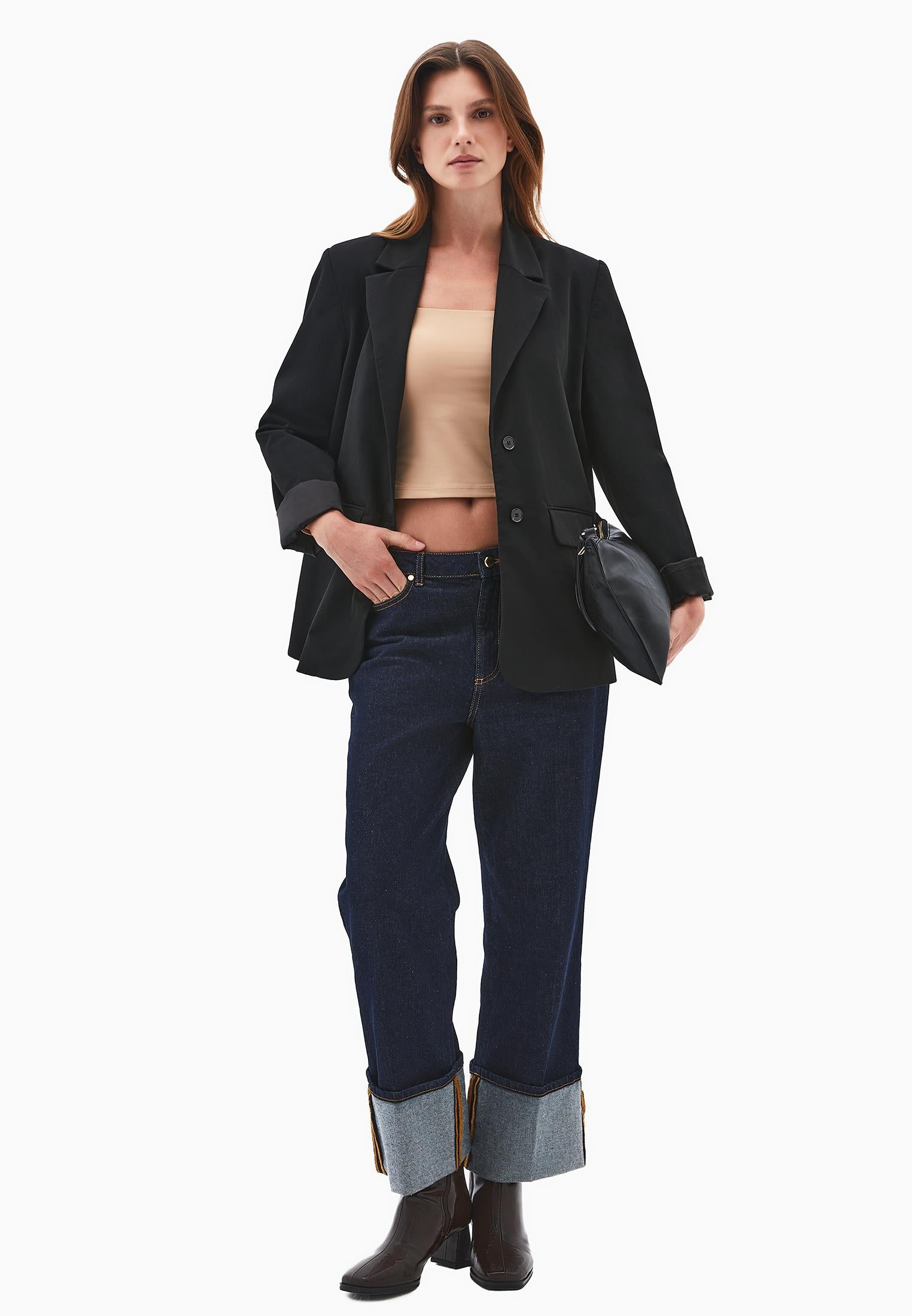 Square Neck Body-Fitting Long Sleeve T-Shirt - WARM TAUPE