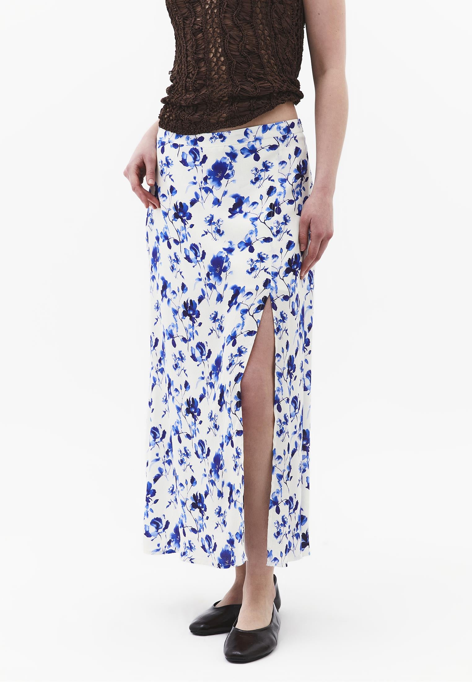 Flare Patterned High Waist Midi Skirt - WATER COLOR PRINT