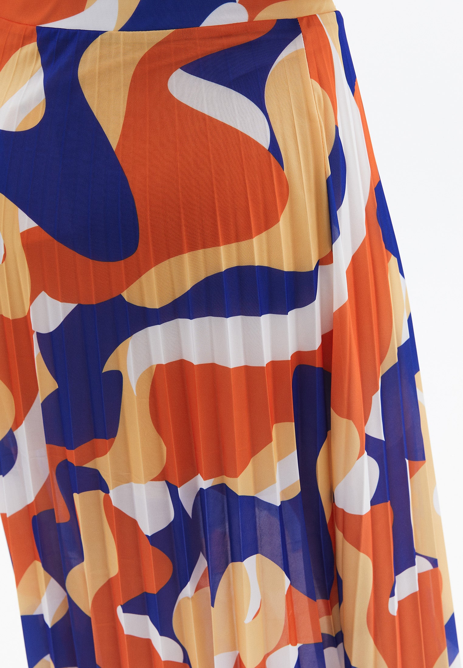 Pleated Printed Long Flared Skirt - WAVE COMB