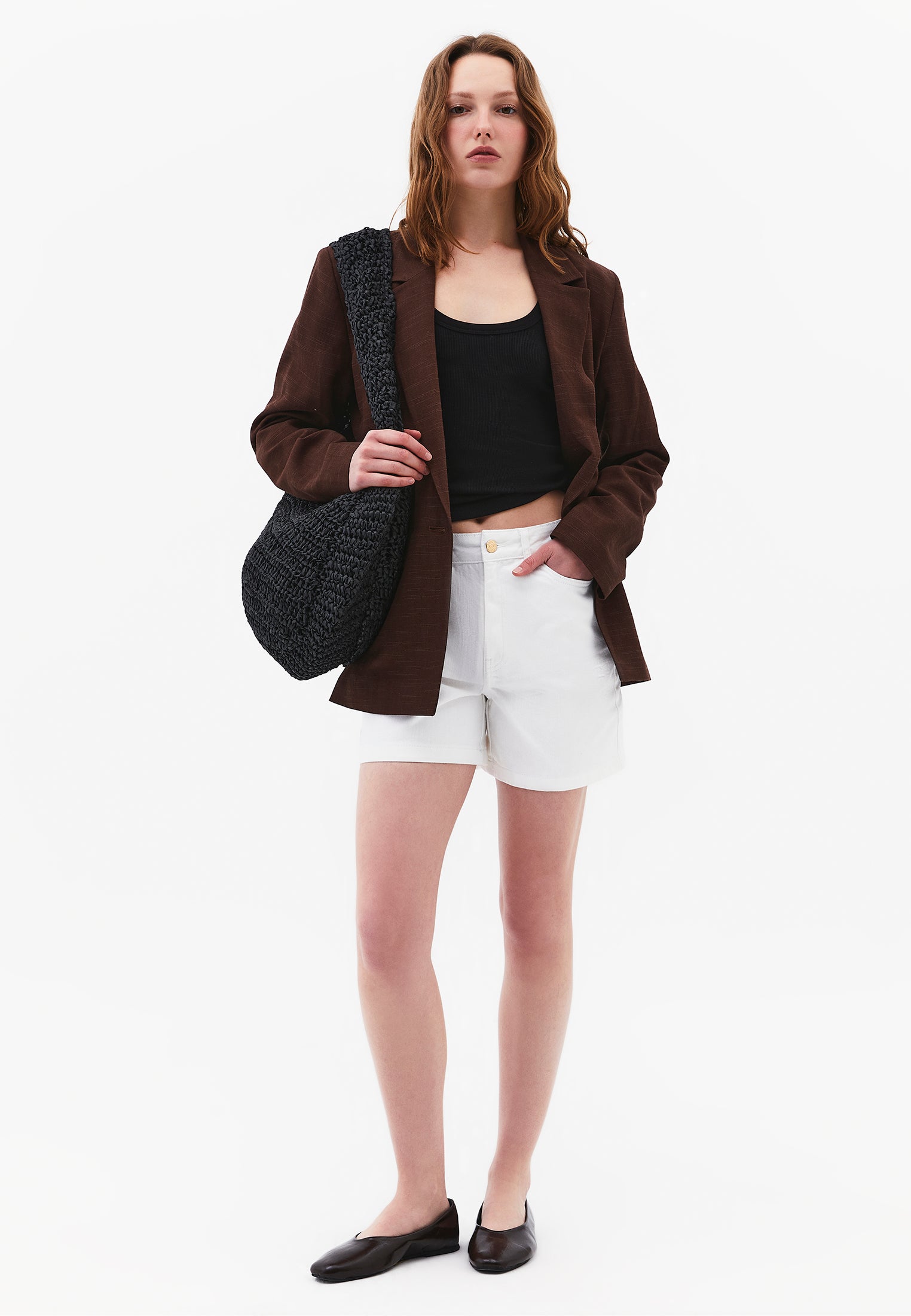 High Waist Five Pocket Shorts - WHITE DENIM