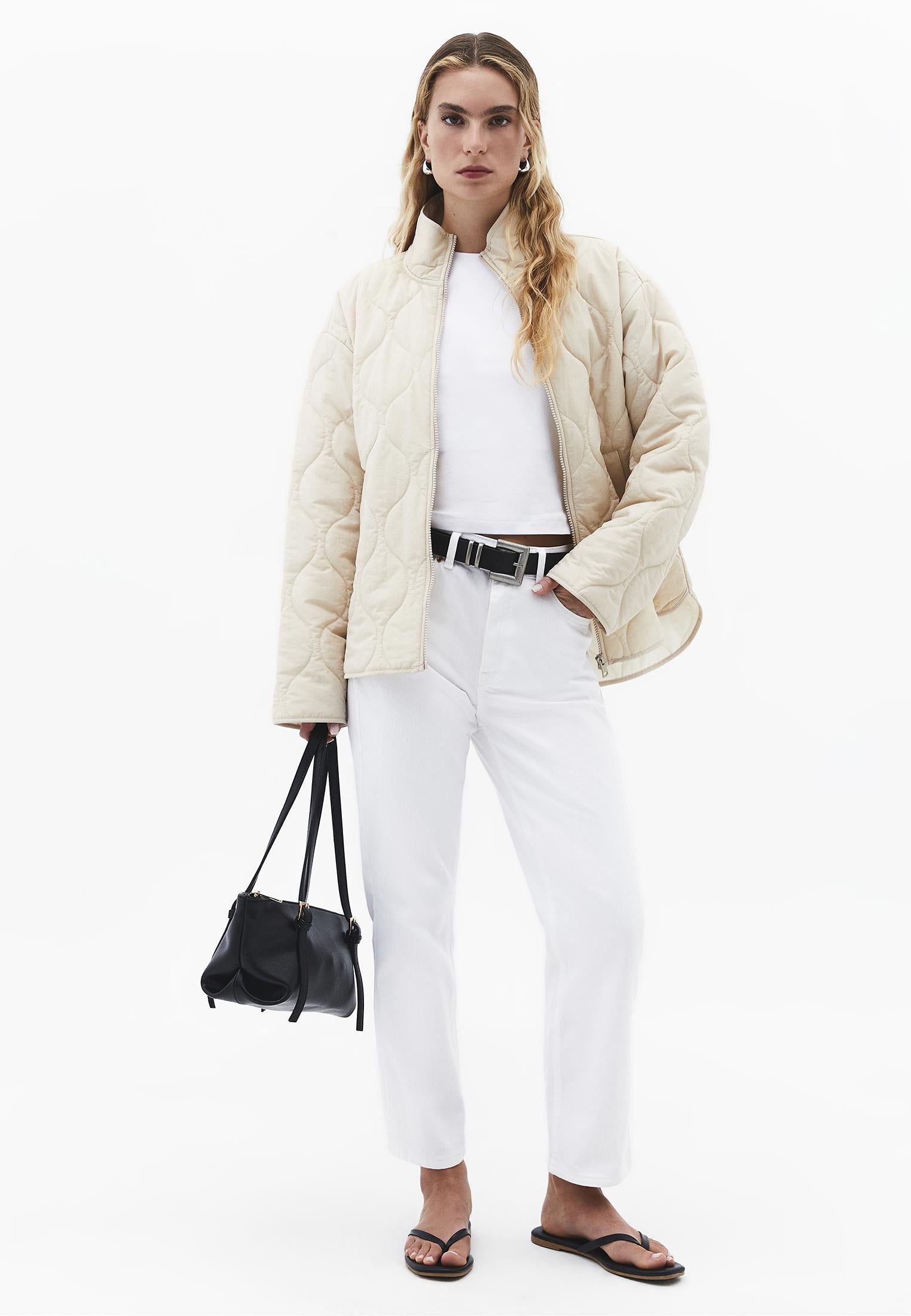 High Waist Pocket Detailed Straight Leg Pants - WHITE DENIM