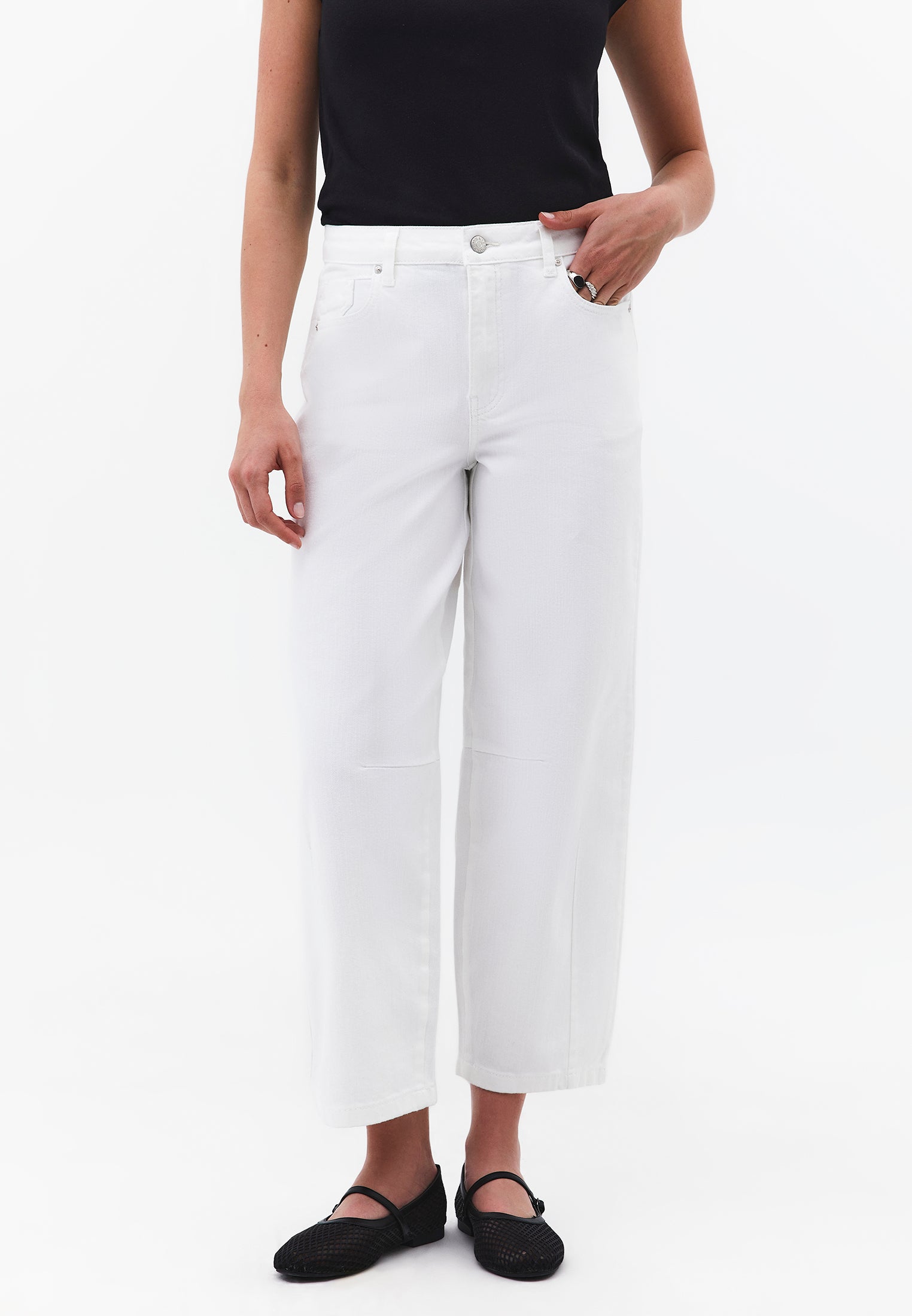 Cut Detailed Barrel Leg Pants - WHITE DENIM