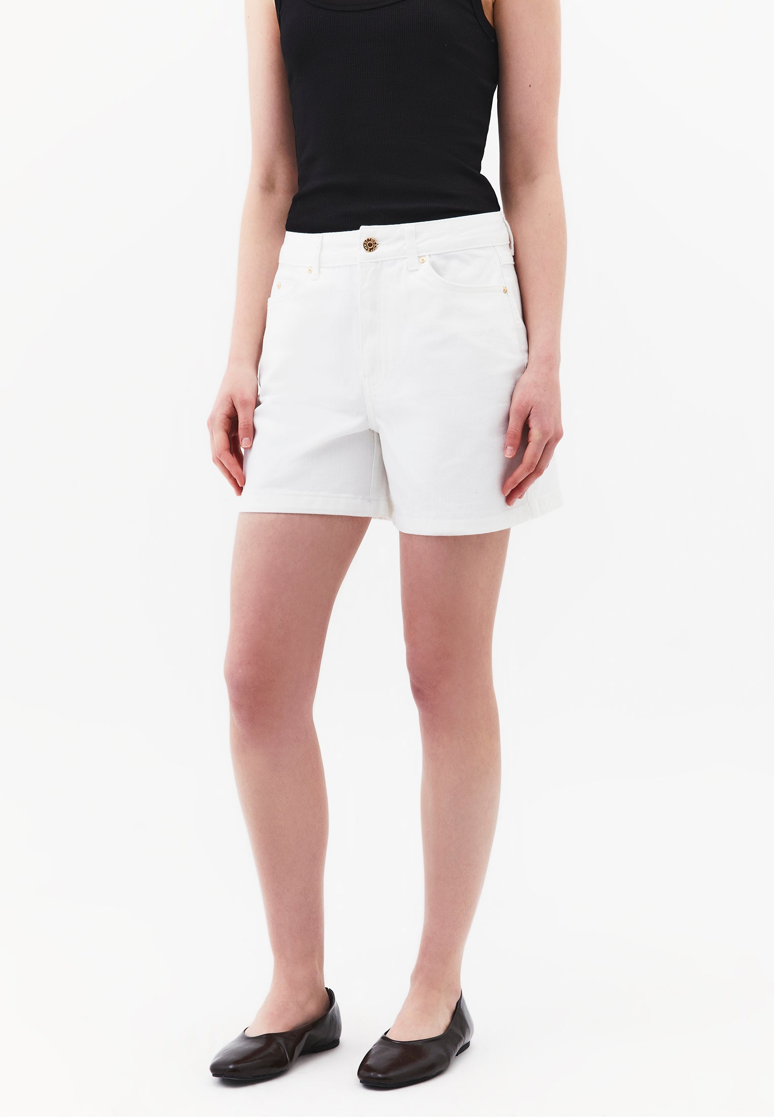 High Waist Five Pocket Shorts - WHITE DENIM