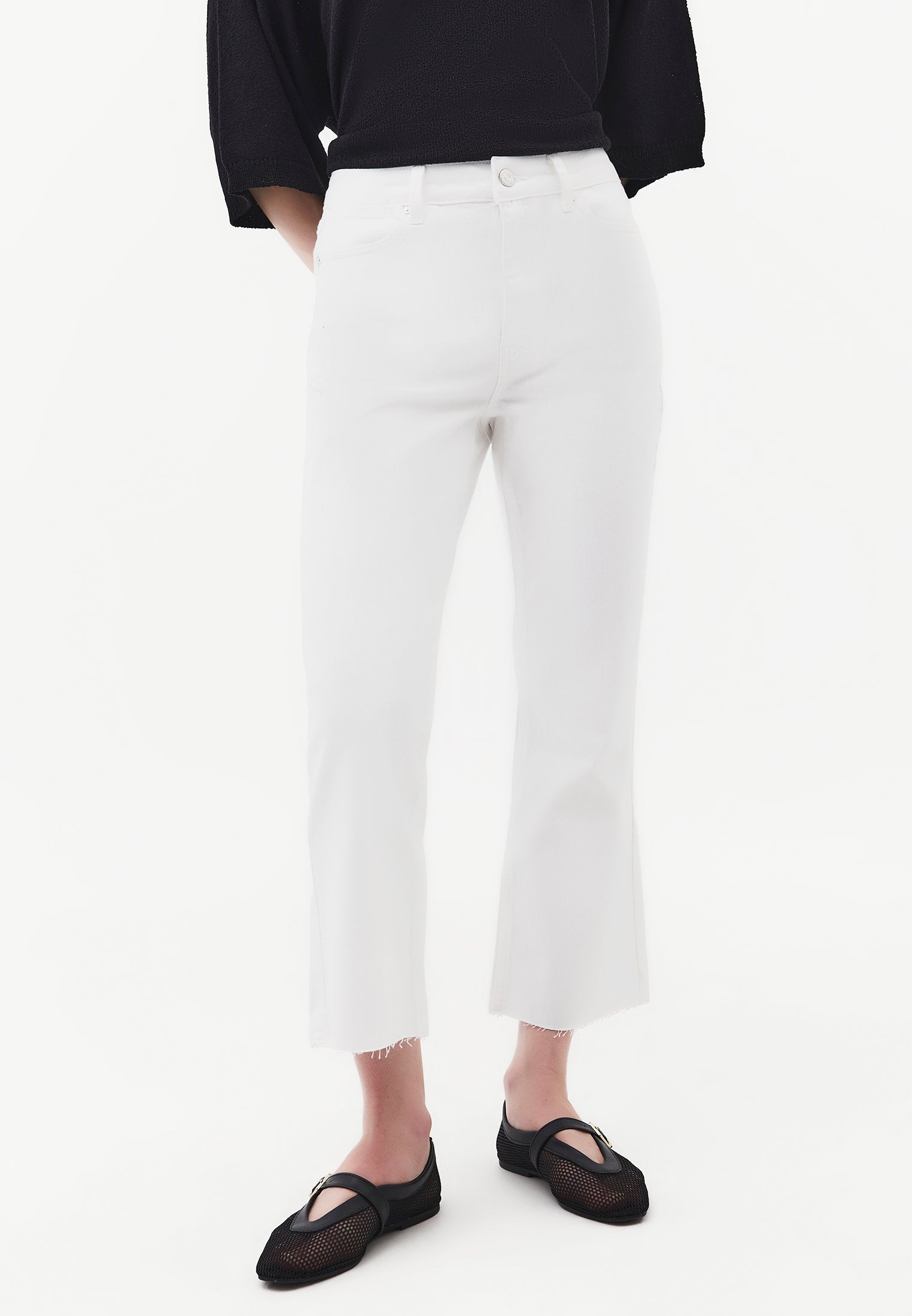 High Waist Kick Flare Denim Pants - WHITE DENIM