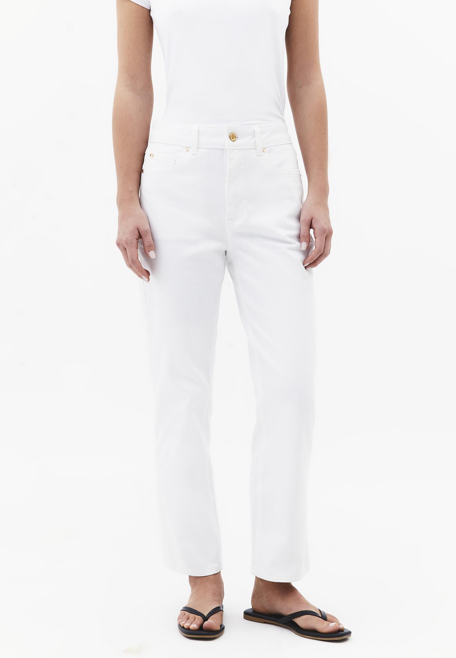 High Waist Pocket Detailed Straight Leg Pants - WHITE DENIM