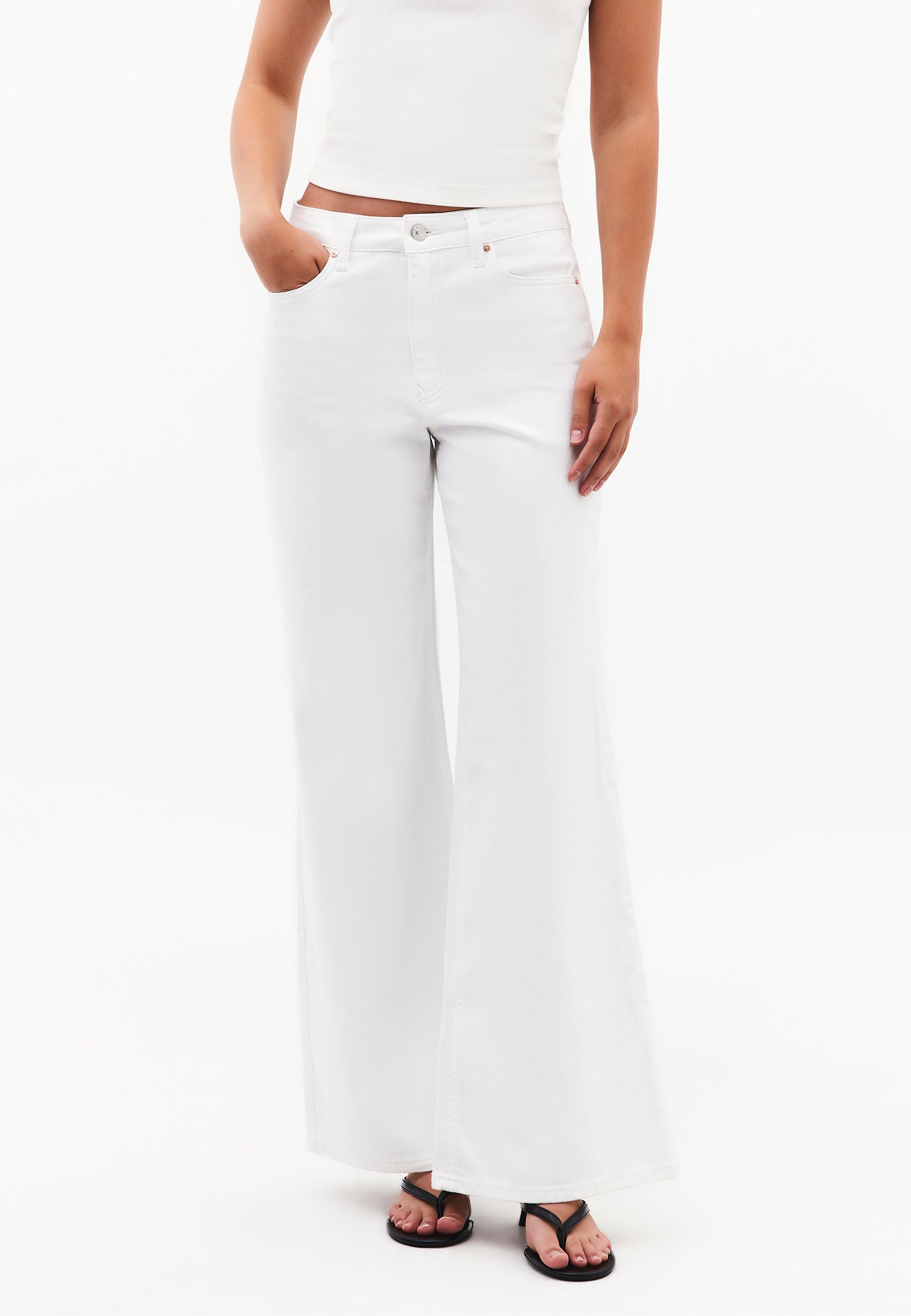 Wide Leg Pocket Detailed Pants - WHITE DENIM