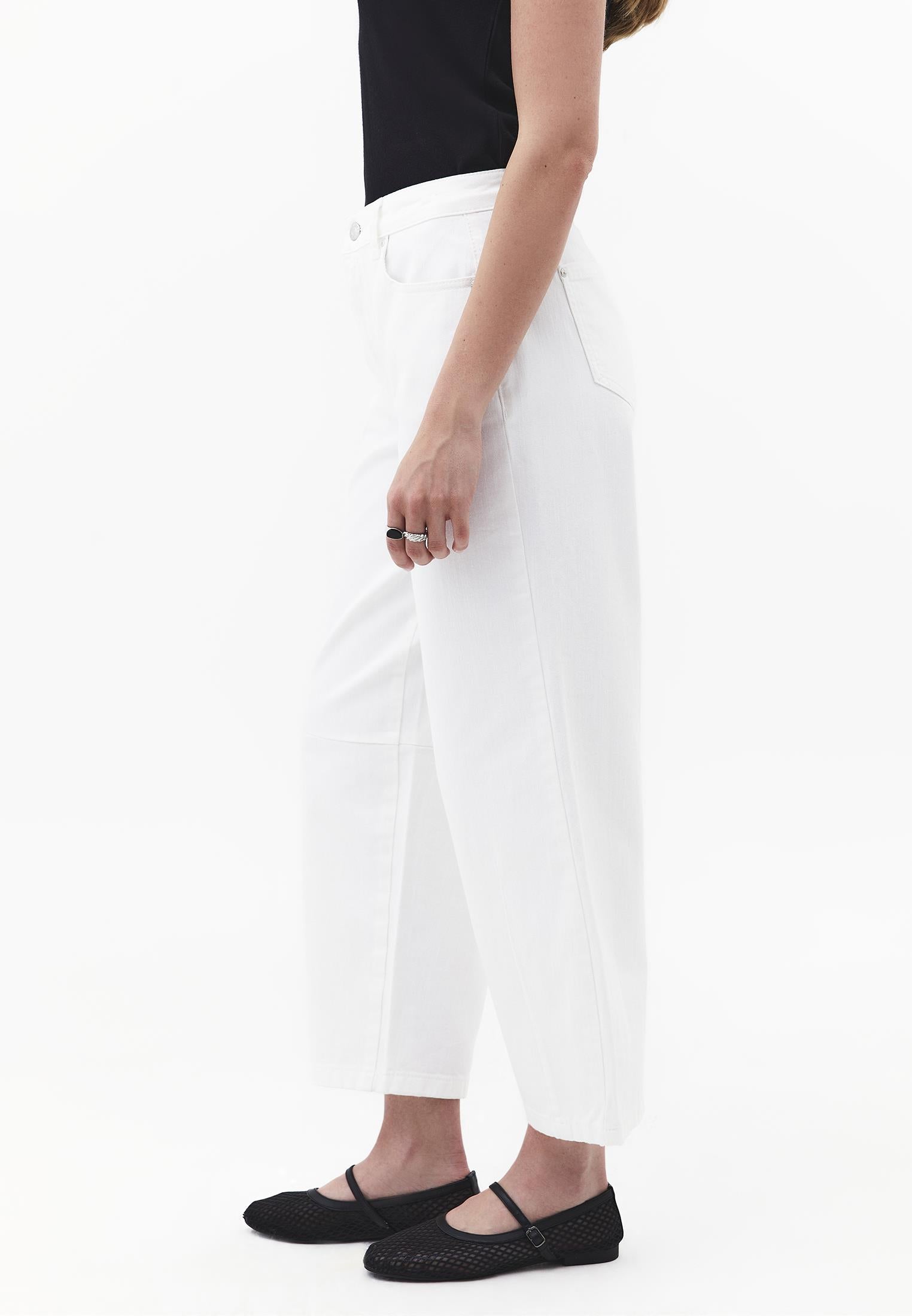 Cut Detailed Barrel Leg Pants - WHITE DENIM