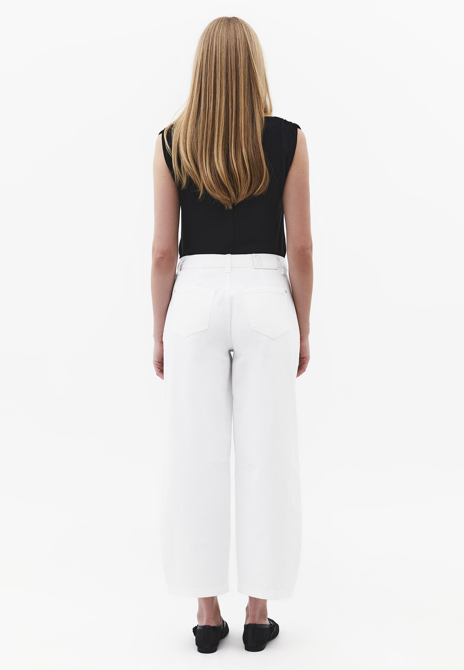 Cut Detailed Barrel Leg Pants - WHITE DENIM