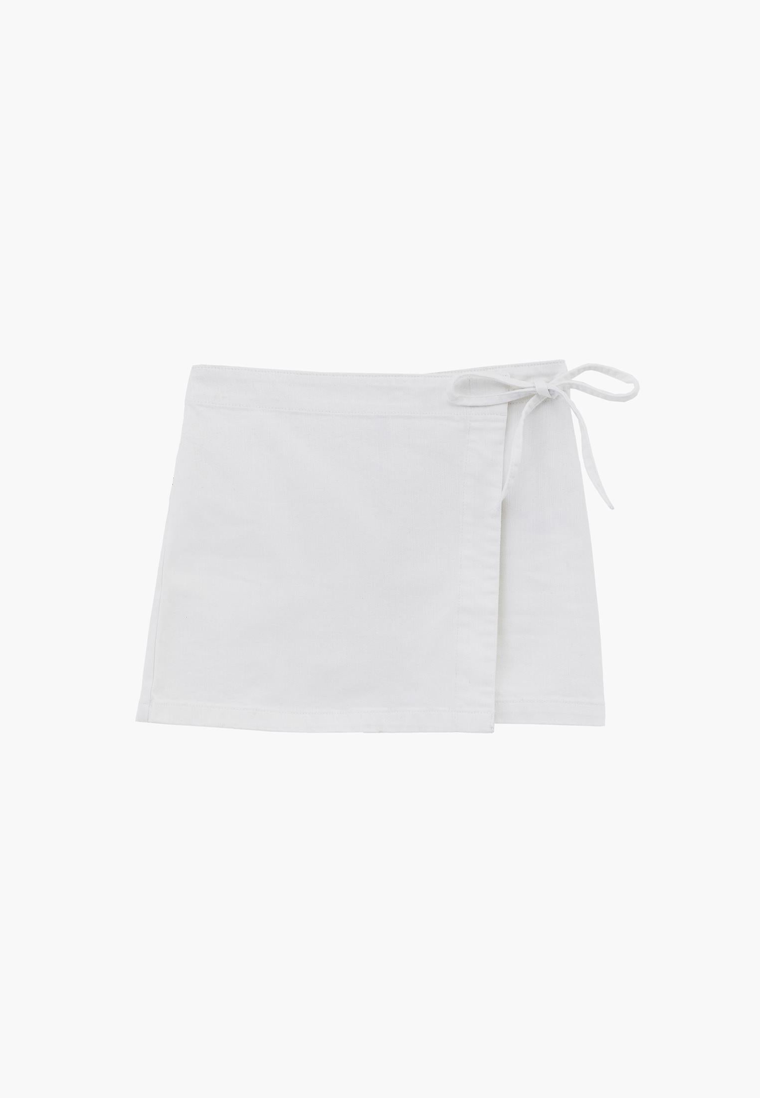 Ultra High Waist Tie A-Line Denim Shorts - WHITE DENIM