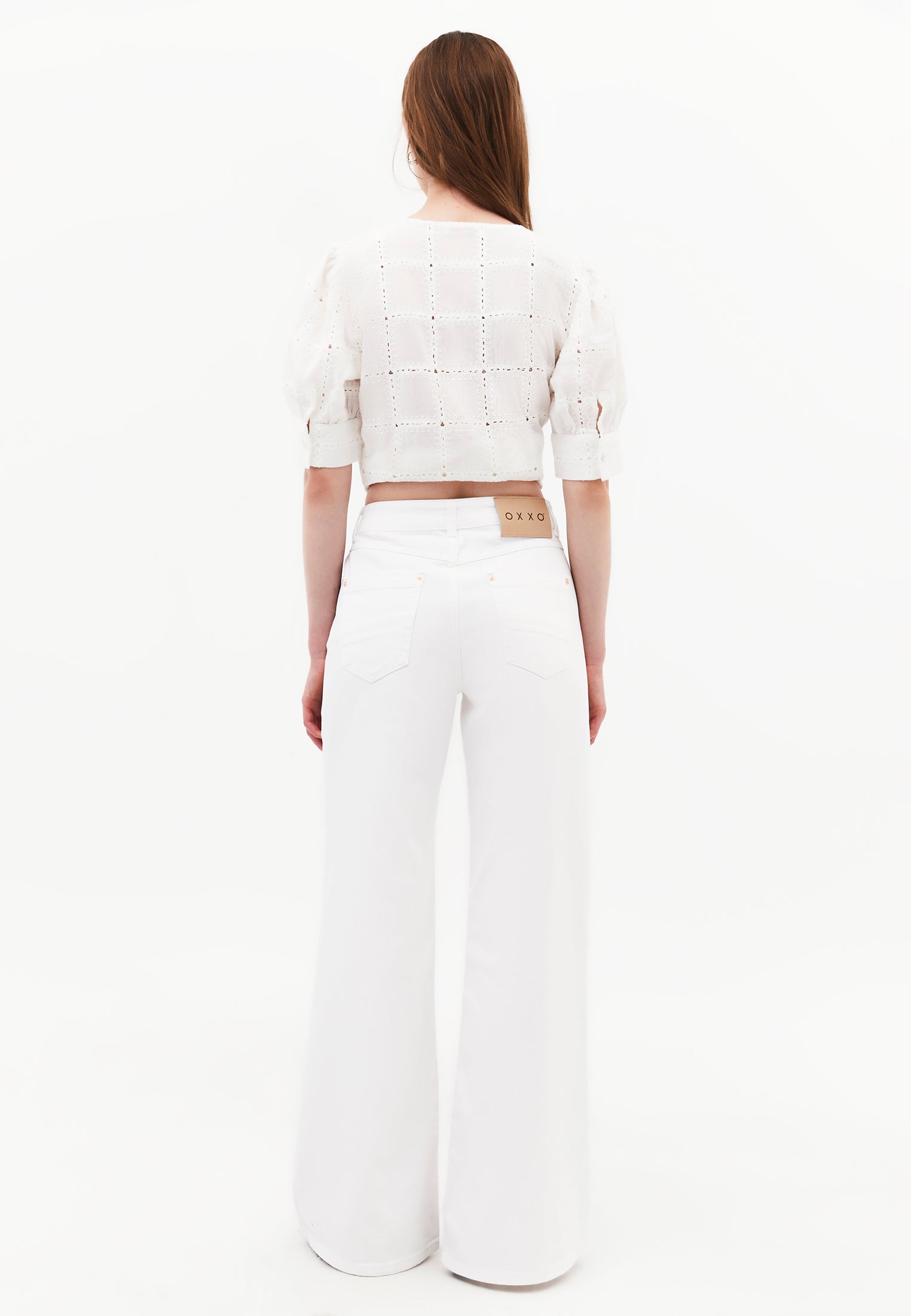 High Waist Wide Leg Embroidered Denim Pants - WHITE DENIM
