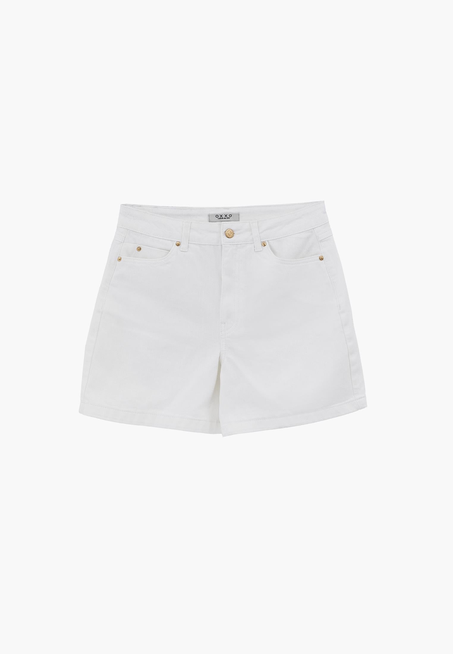 High Waist Five Pocket Shorts - WHITE DENIM