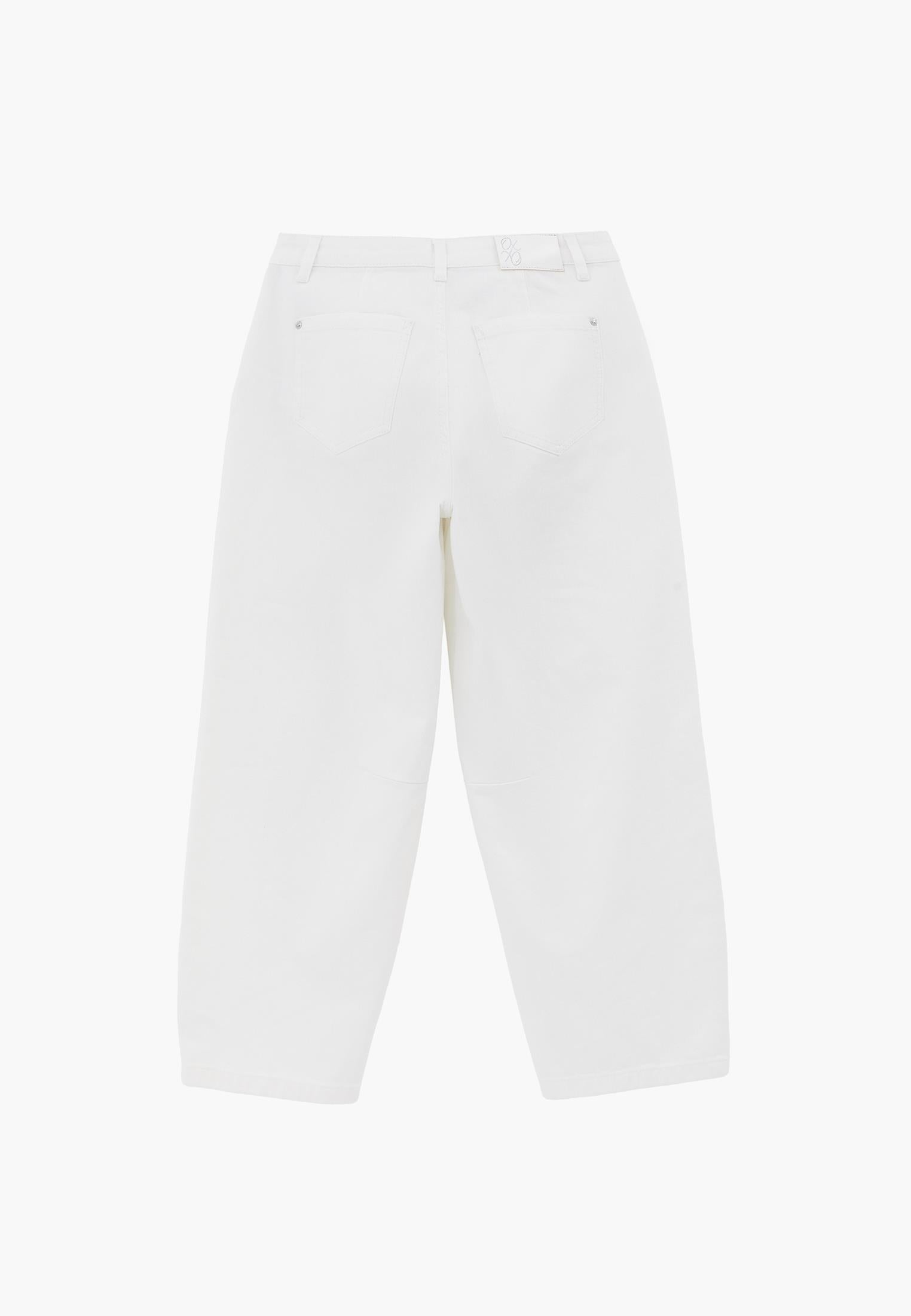 Cut Detailed Barrel Leg Pants - WHITE DENIM