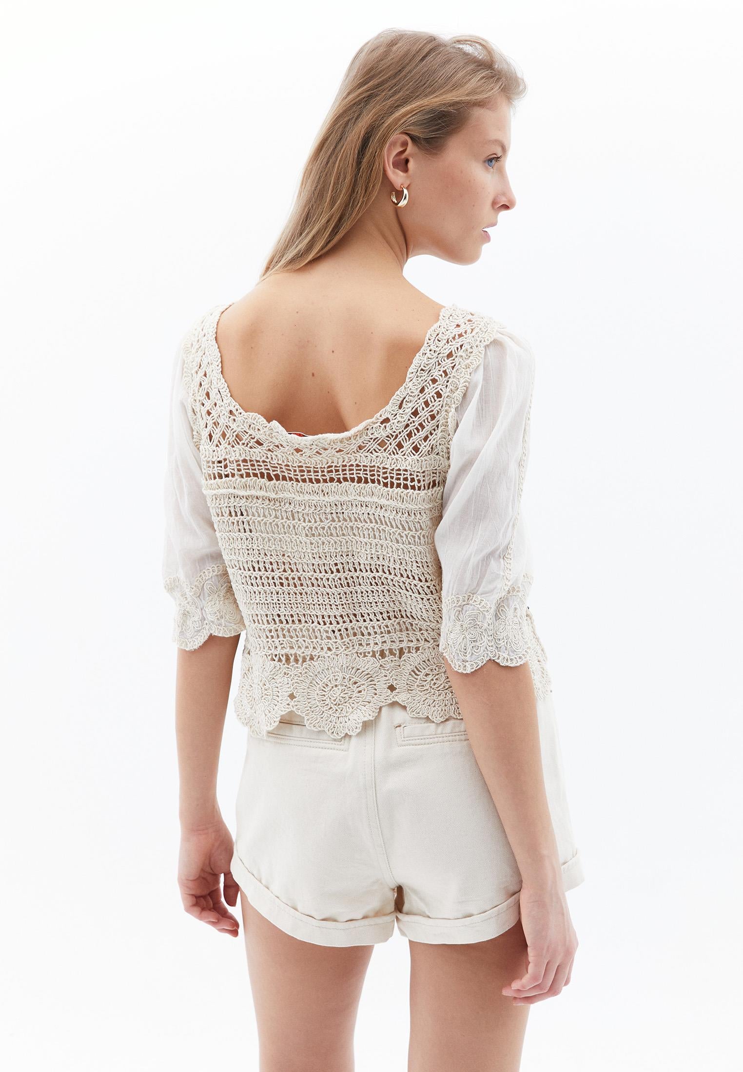 Square Neck Crop Blouse - BLACK/WHITE MIX
