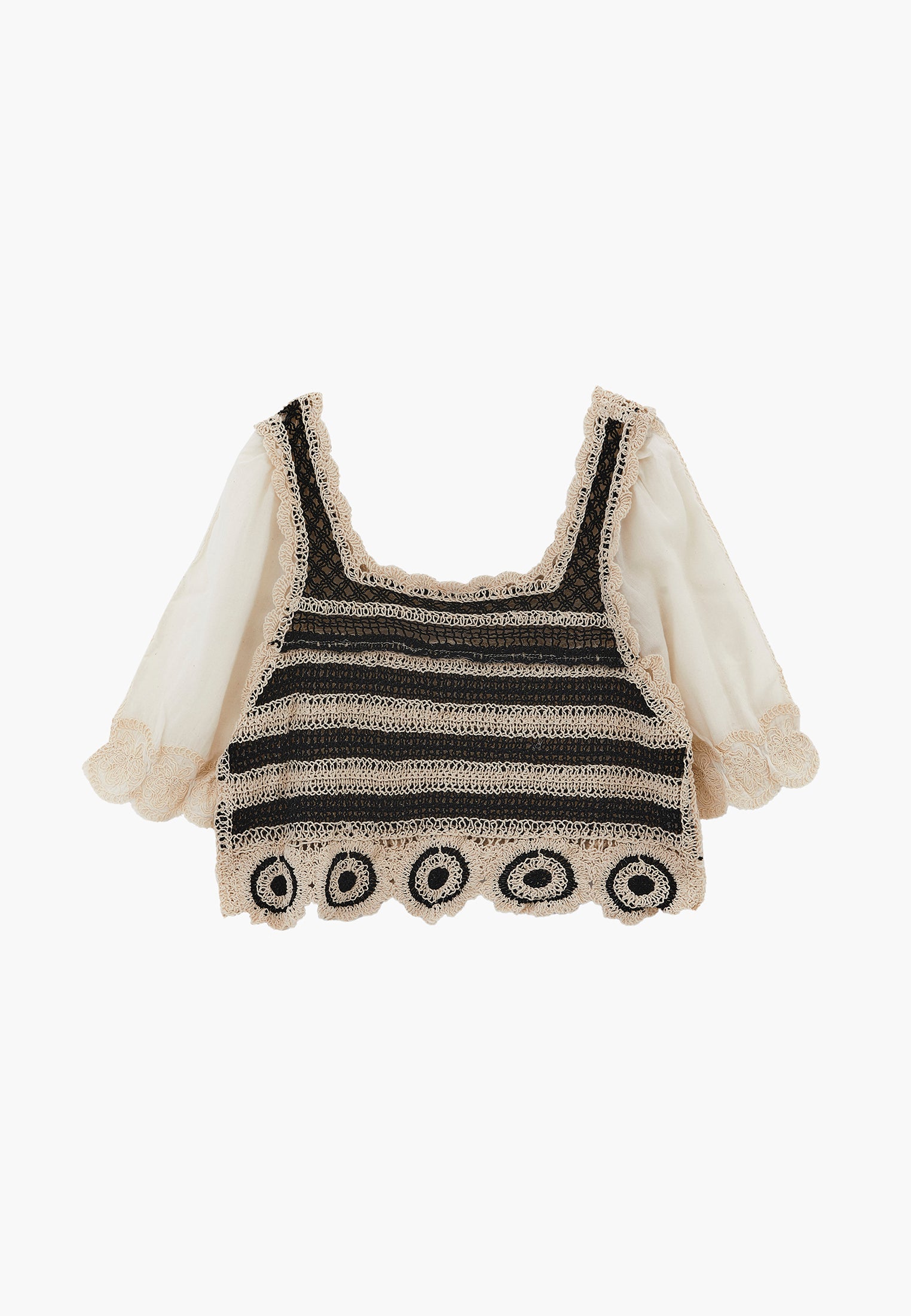 Square Neck Crop Blouse - BLACK/WHITE MIX