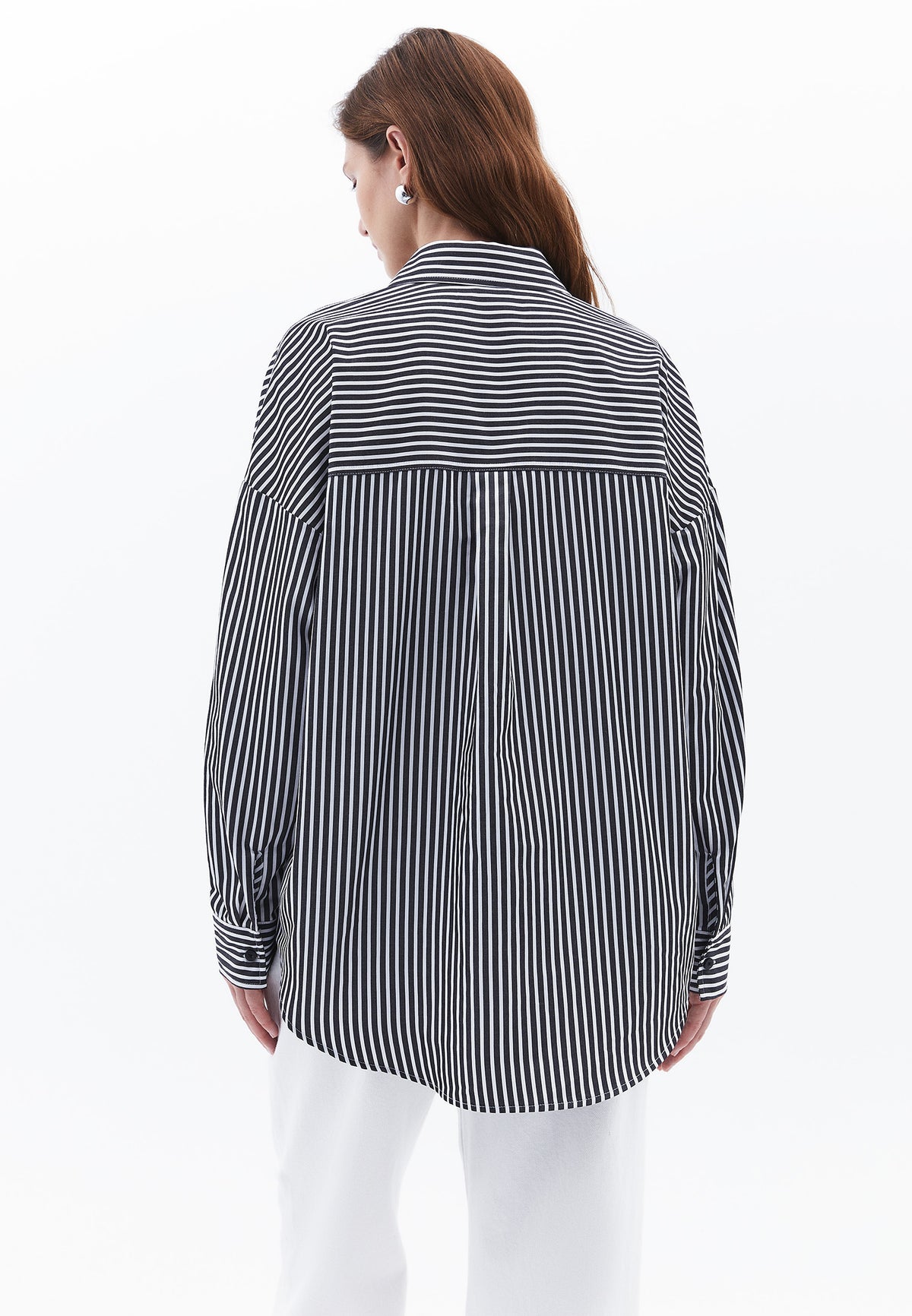 Striped Oversize Shirt With Pocket Detail - BLACK/WHITE STRIPE