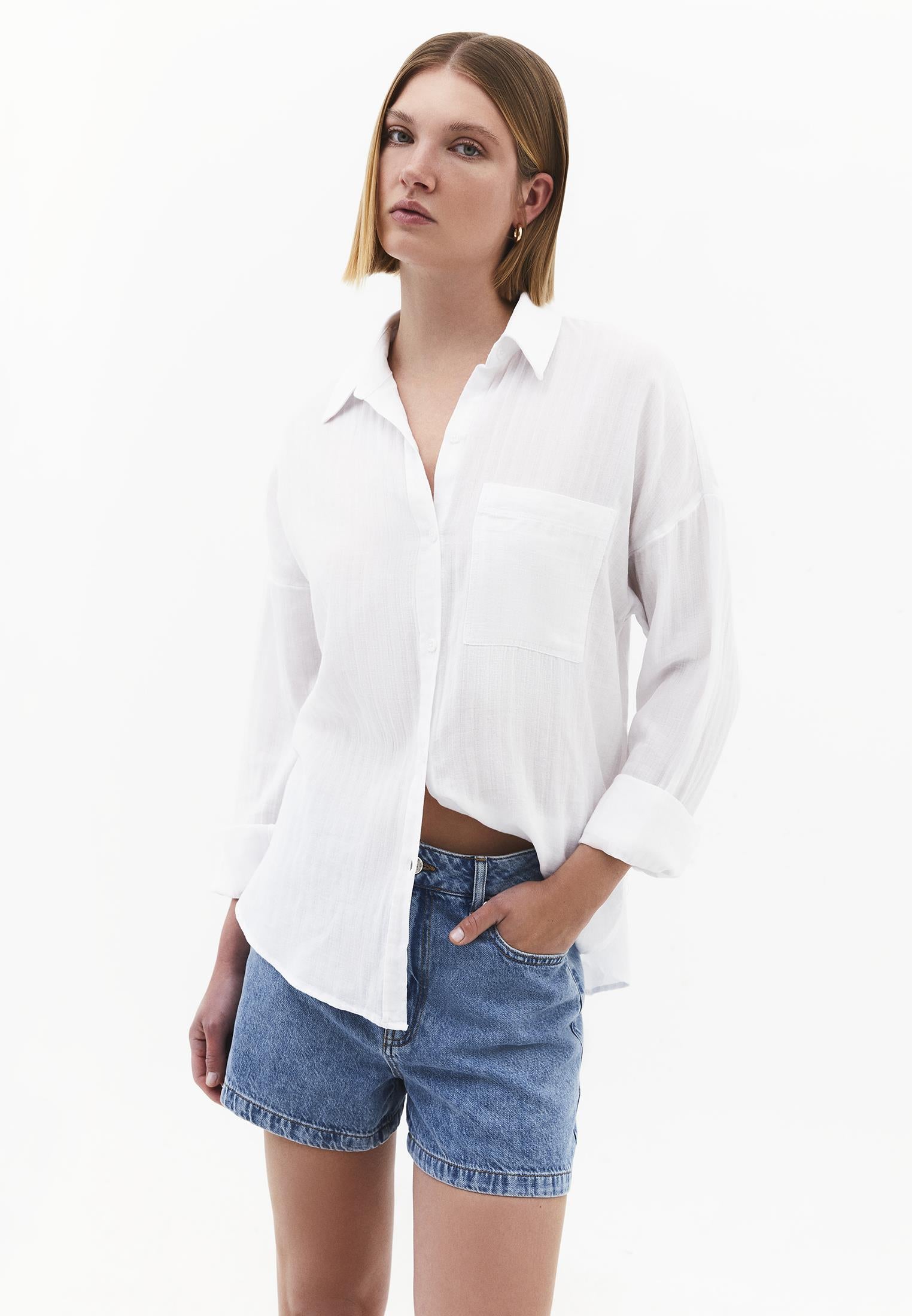 Oversize Shirt With Pocket Detail - WHITE